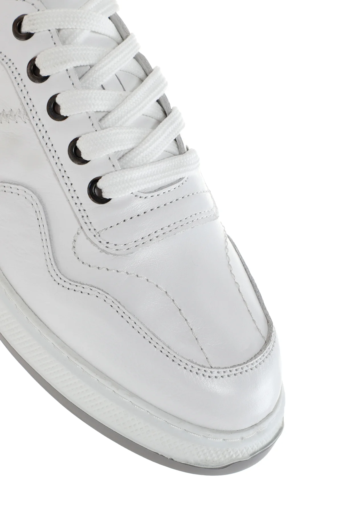 Erkek Beyaz Bağcıklı Deri Sneaker - Image 9
