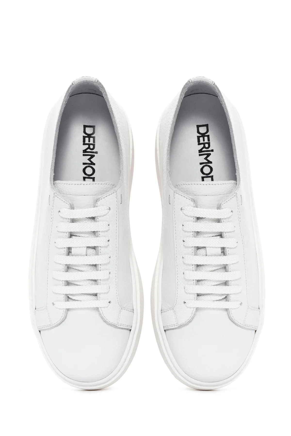Erkek Beyaz Bağcıklı Deri Sneaker - Image 7