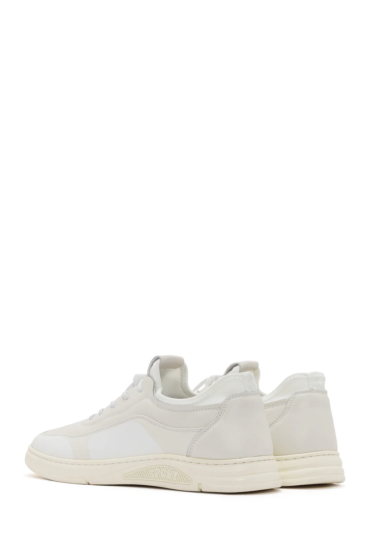 Erkek Beyaz Bağcıklı Deri Sneaker - Image 5