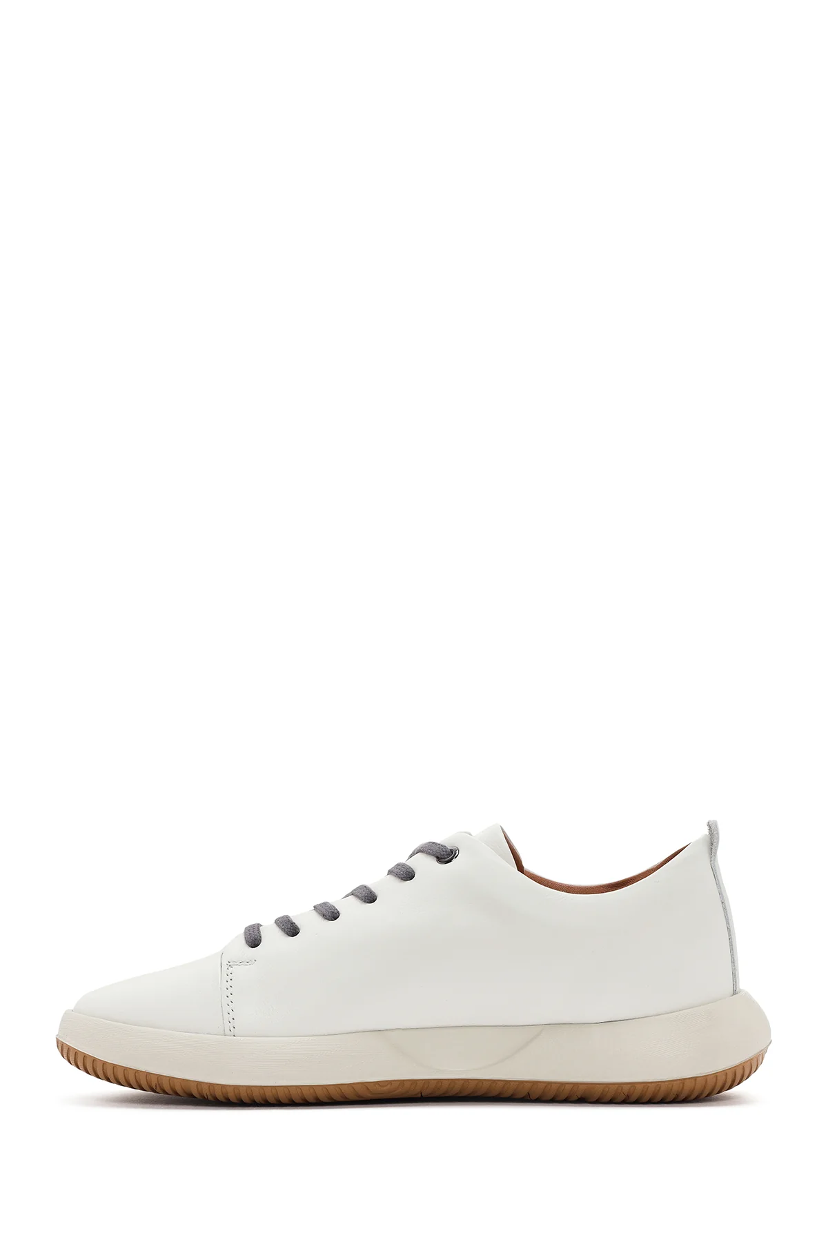 Erkek Beyaz Bağcıklı Deri Sneaker - Image 2