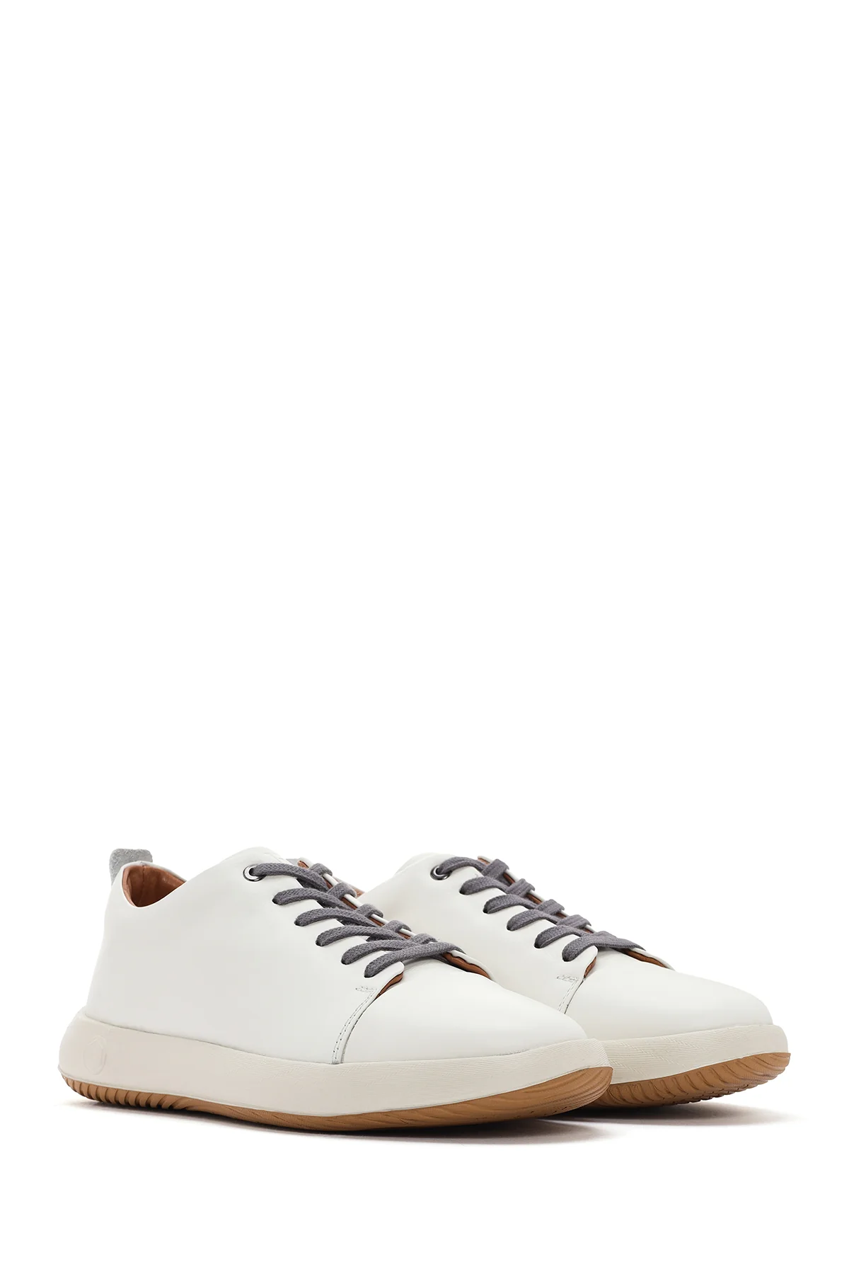 Erkek Beyaz Bağcıklı Deri Sneaker - Image 3