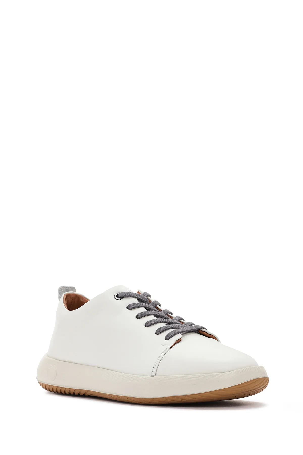 Erkek Beyaz Bağcıklı Deri Sneaker - Image 6