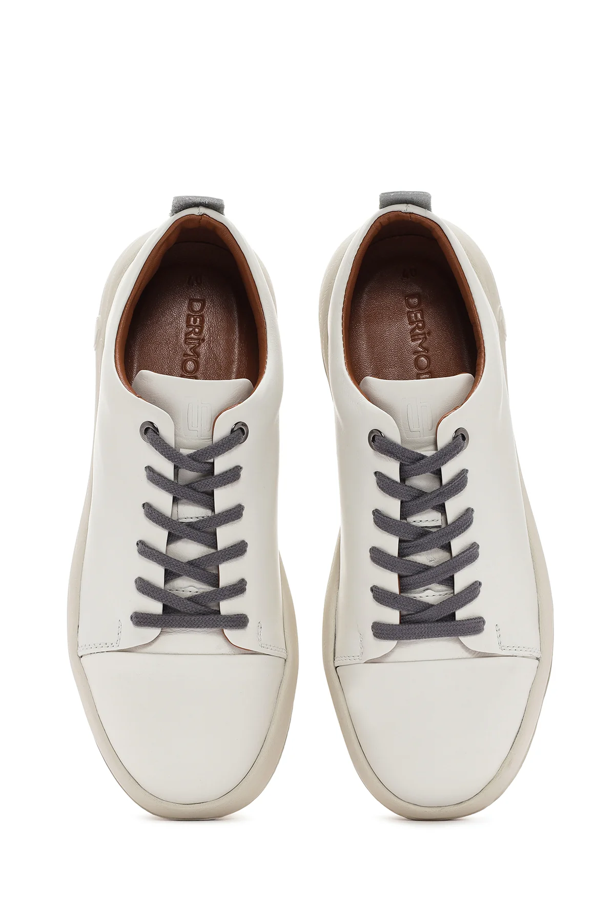 Erkek Beyaz Bağcıklı Deri Sneaker - Image 7