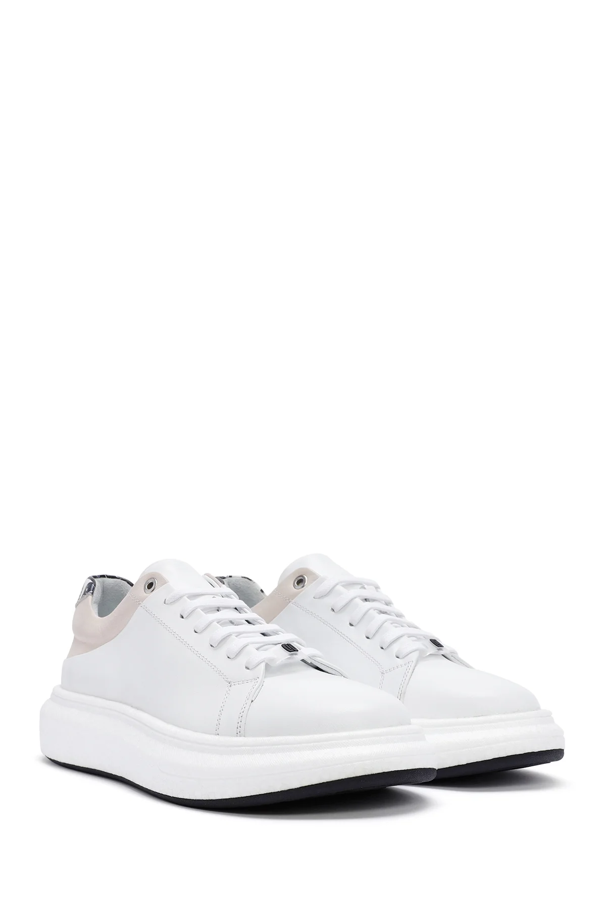 Erkek Beyaz Bağcıklı Deri Sneaker - Image 3