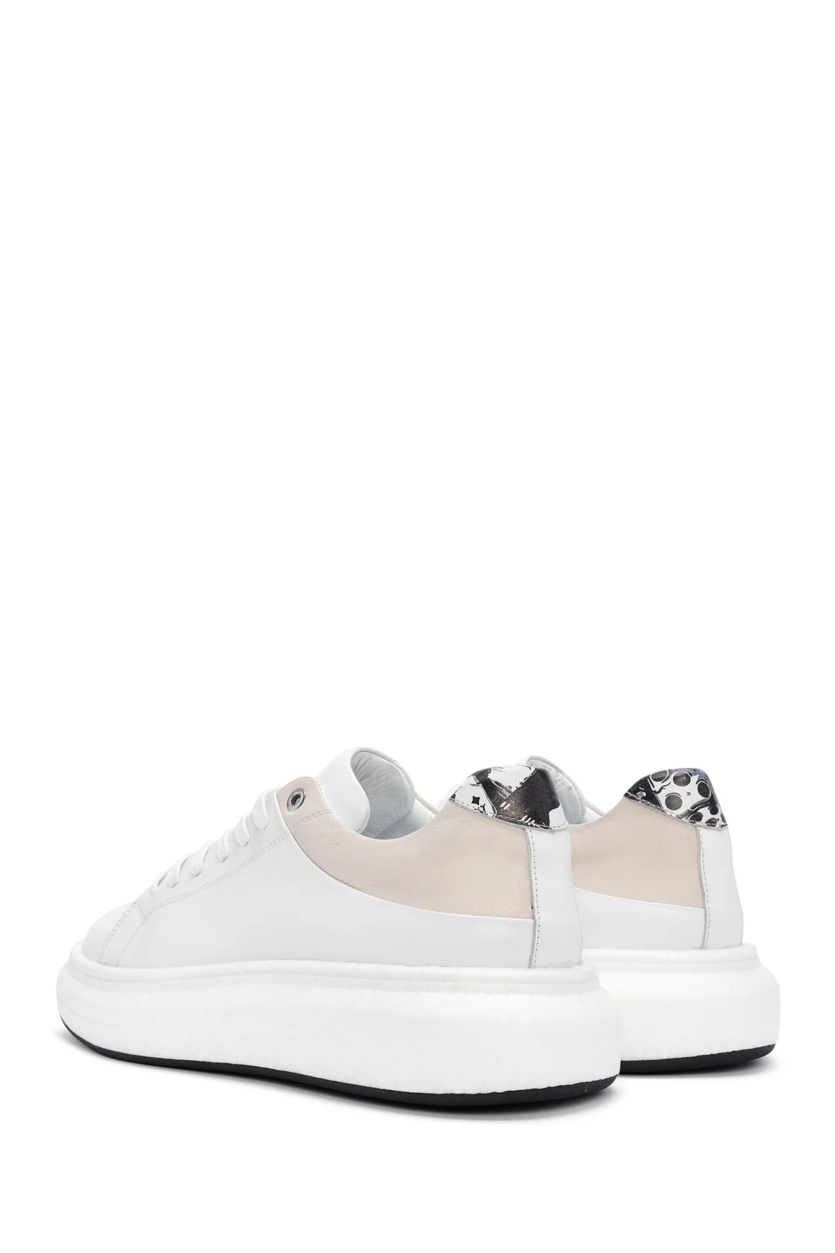 Erkek Beyaz Bağcıklı Deri Sneaker - Image 5
