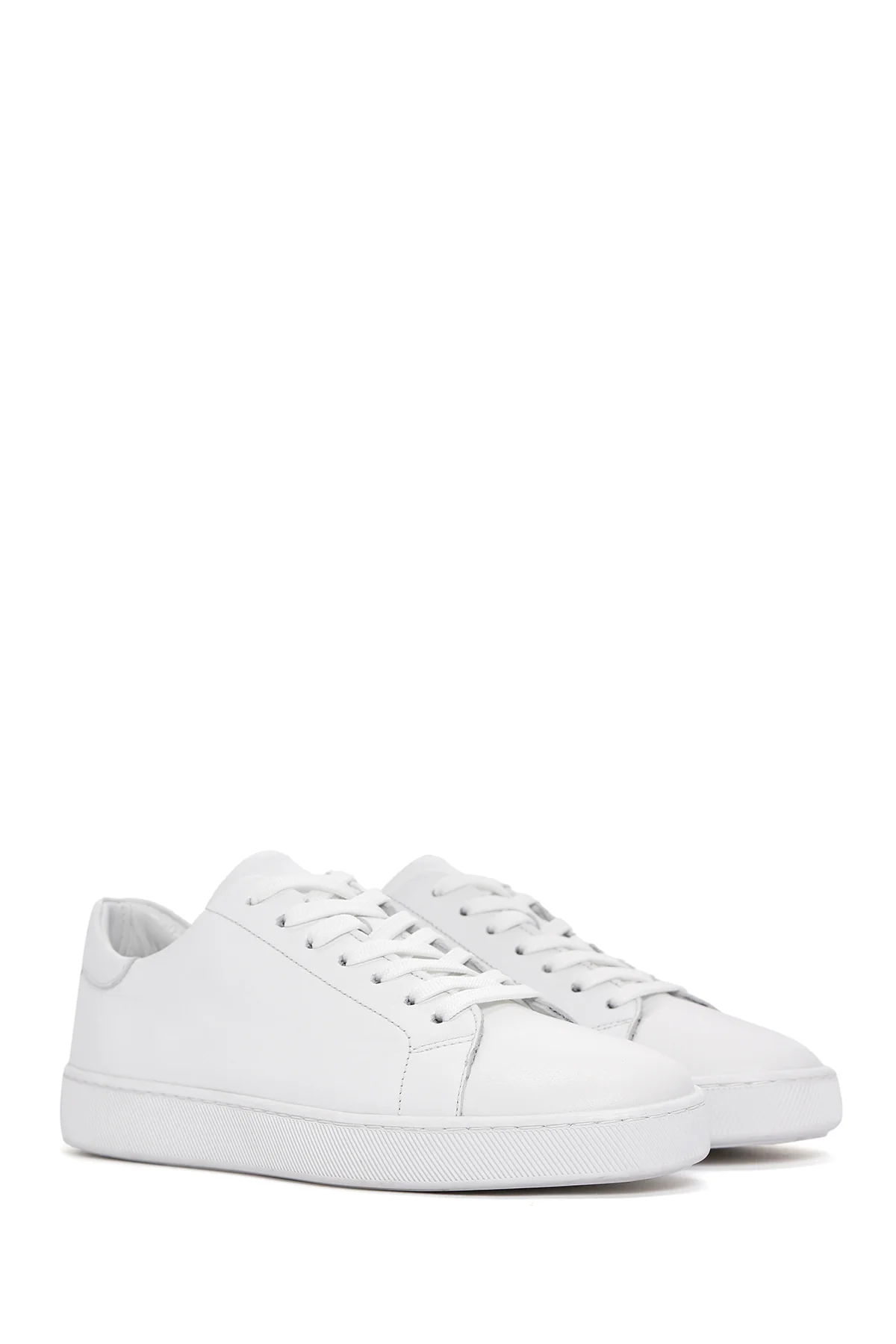 Erkek Beyaz Bağcıklı Deri Sneaker - Image 3