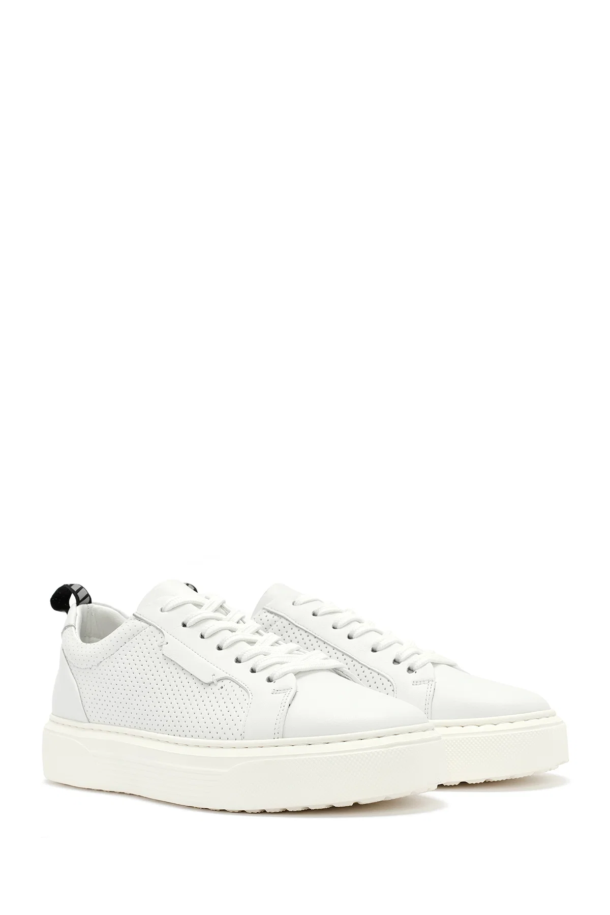 Erkek Beyaz Bağcıklı Deri Sneaker - Image 3
