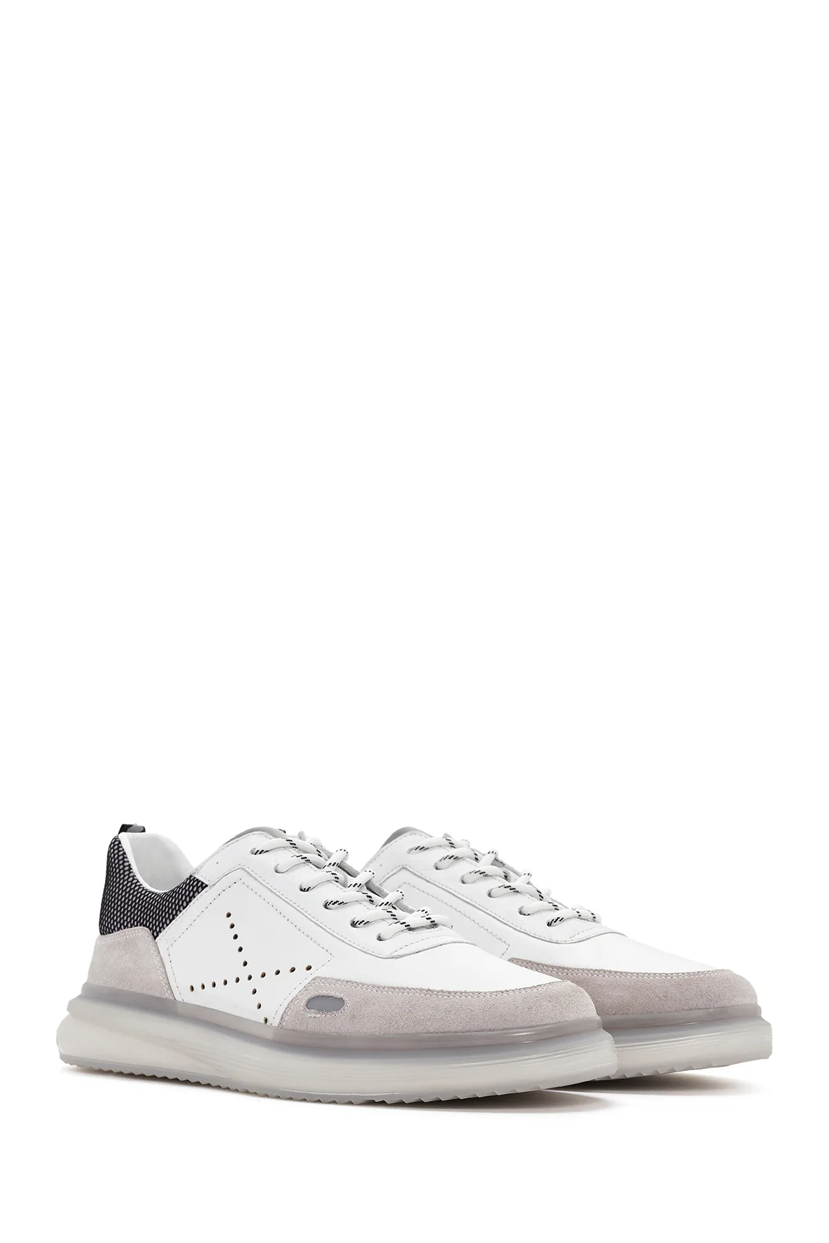 Erkek Beyaz Bağcıklı Deri Sneaker - Image 3