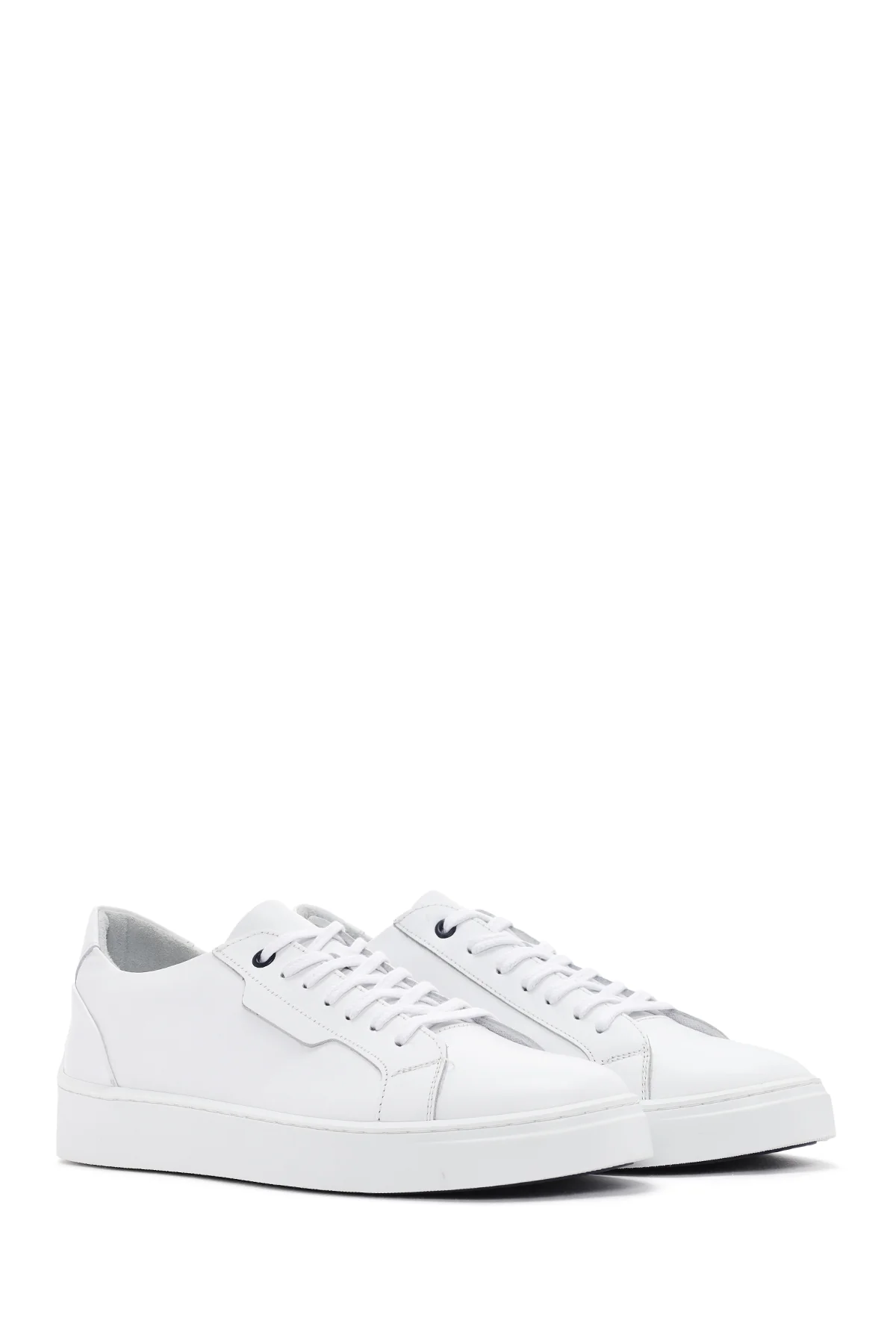 Erkek Beyaz Bağcıklı Deri Sneaker - Image 3