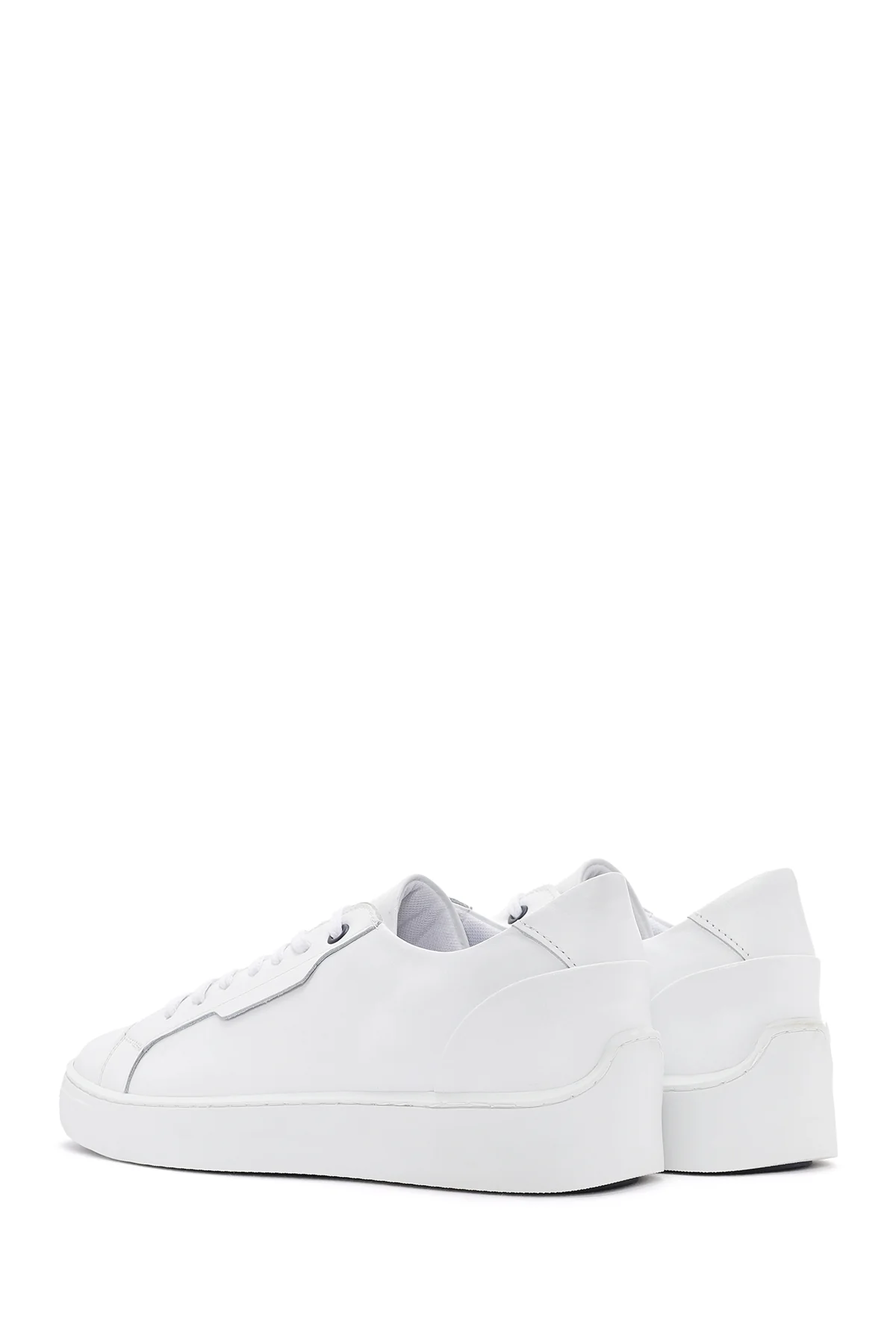 Erkek Beyaz Bağcıklı Deri Sneaker - Image 5