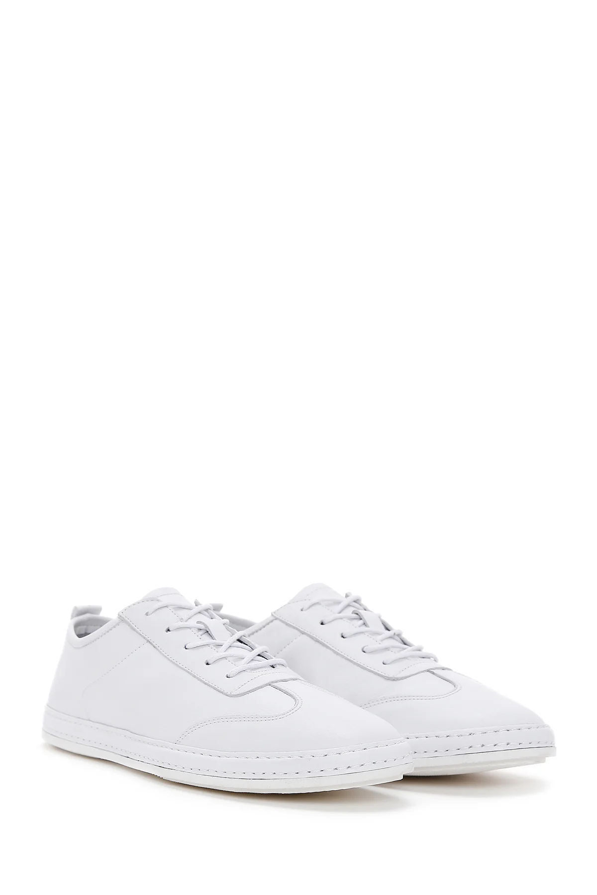 Erkek Beyaz Bağcıklı Deri Sneaker - Image 3