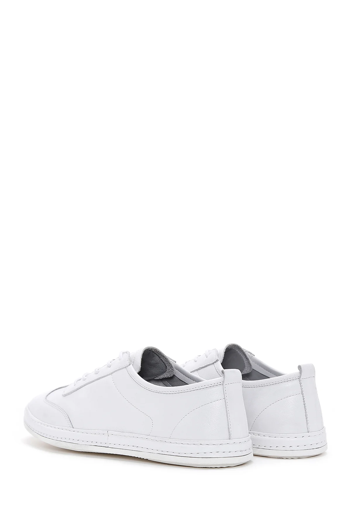 Erkek Beyaz Bağcıklı Deri Sneaker - Image 5
