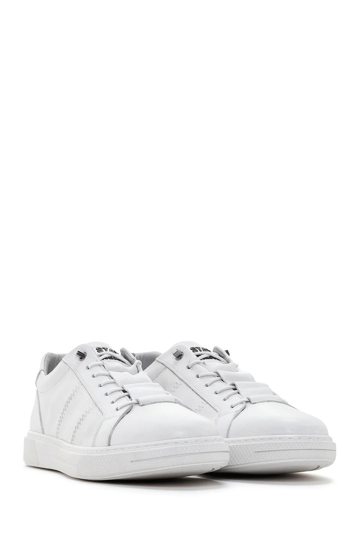 Erkek Beyaz Bağcıklı Deri Sneaker - Image 3