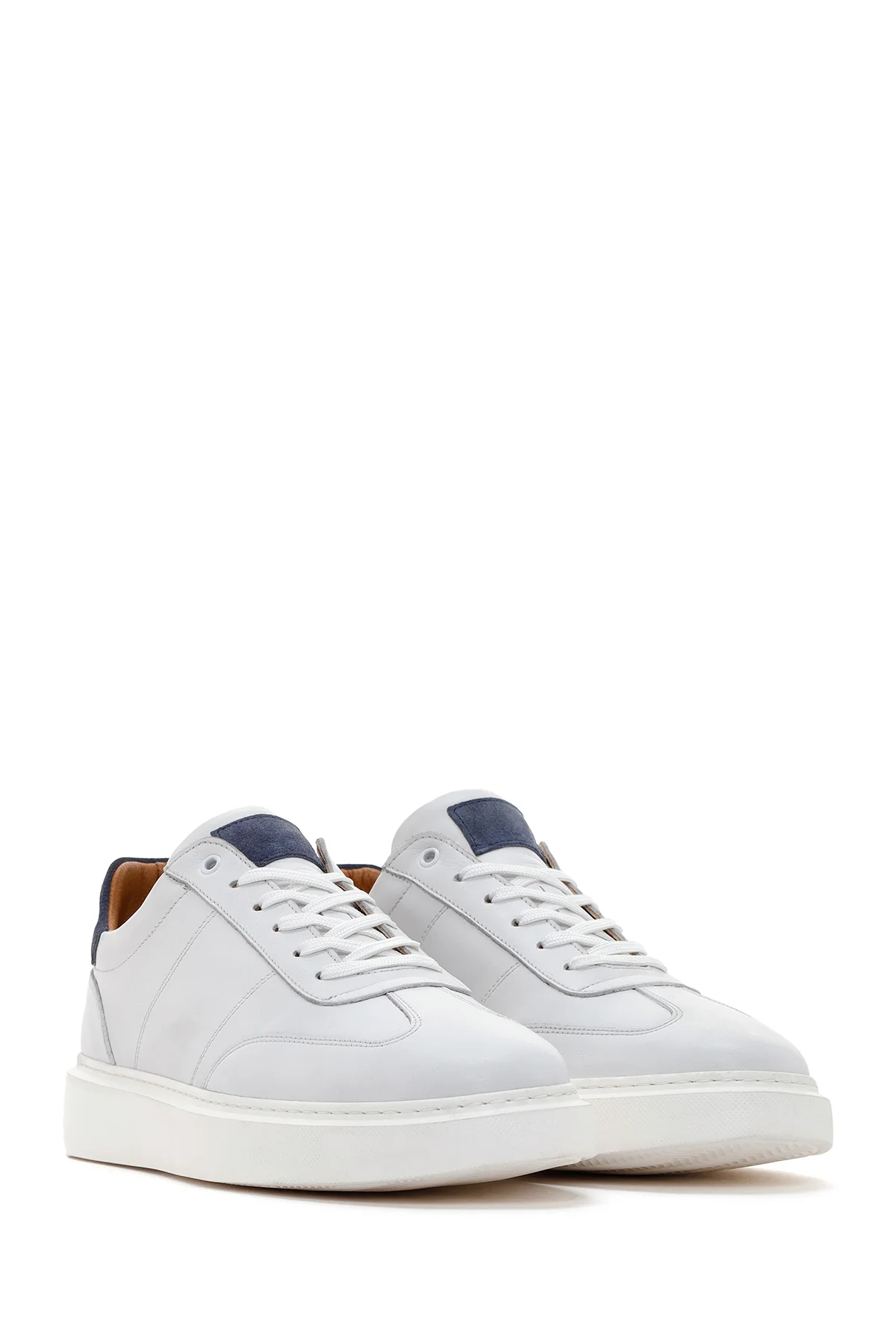 Erkek Beyaz Bağcıklı Deri Sneaker - Image 3