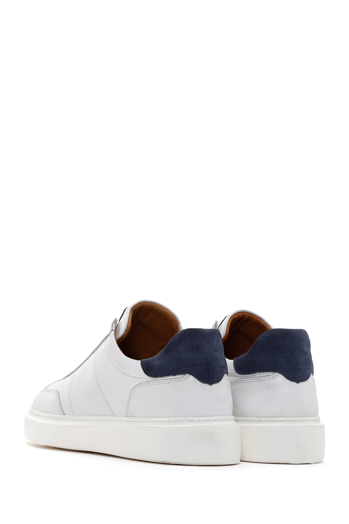 Erkek Beyaz Bağcıklı Deri Sneaker - Image 5