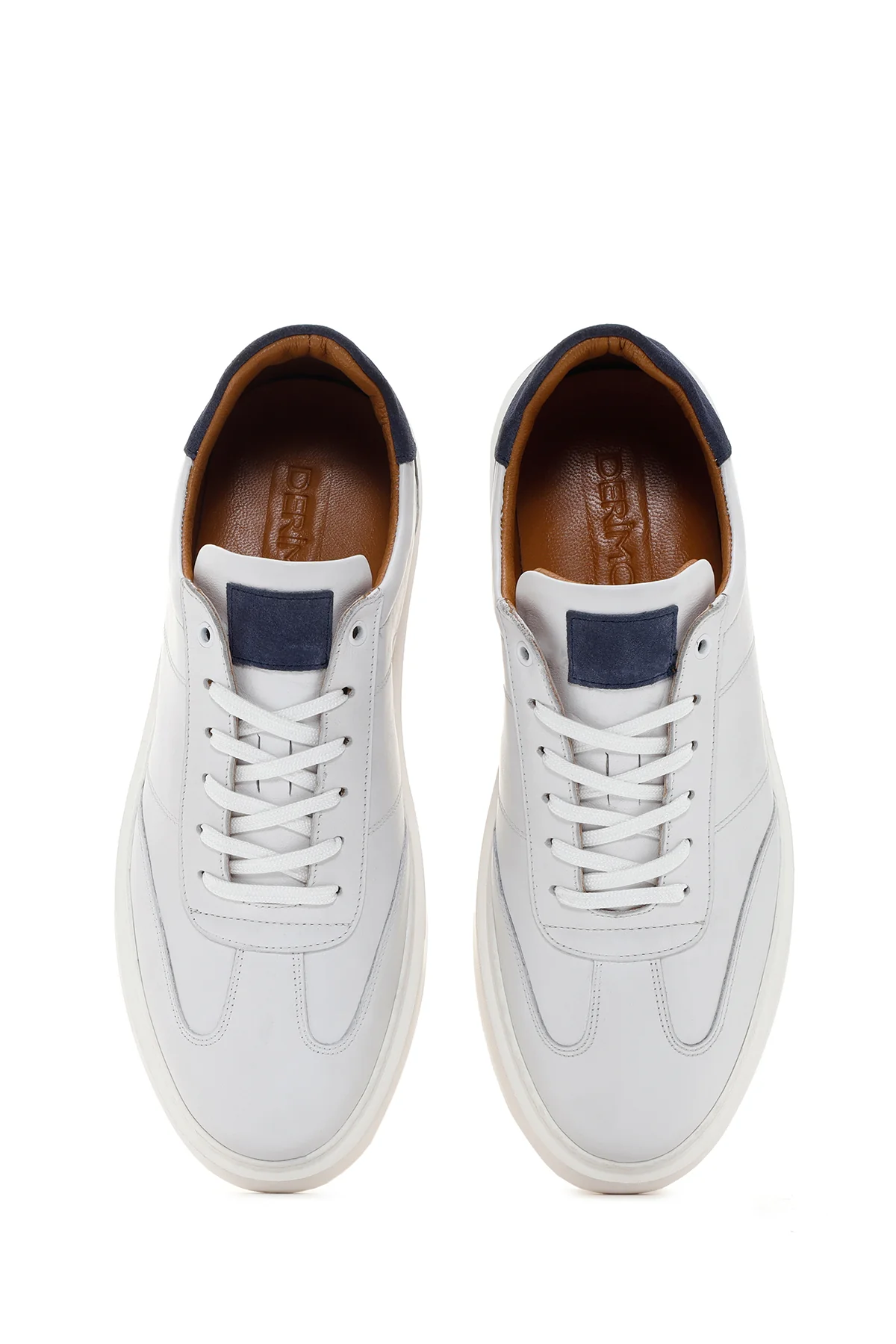 Erkek Beyaz Bağcıklı Deri Sneaker - Image 6