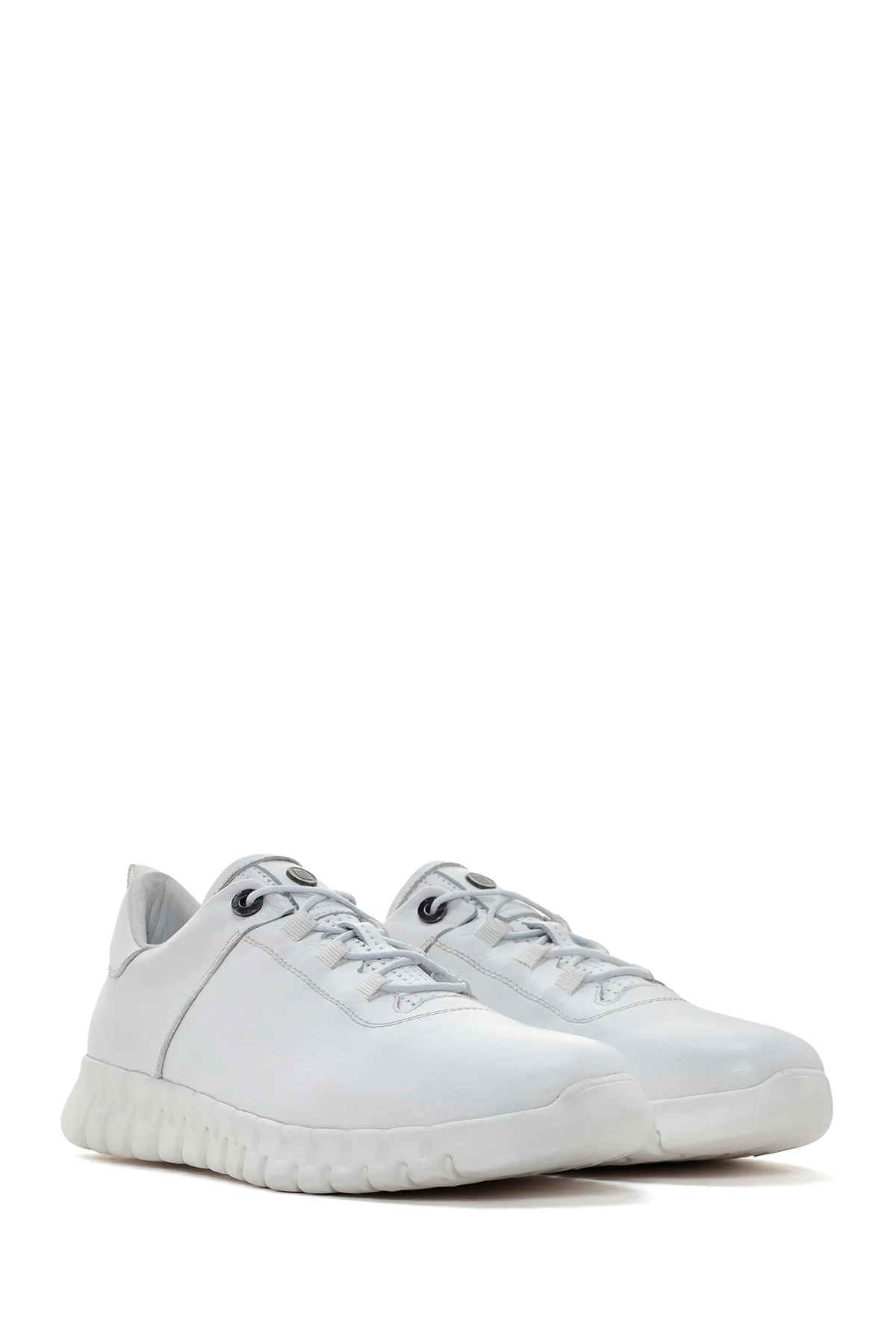 Erkek Beyaz Bağcıklı Deri Sneaker - Image 3