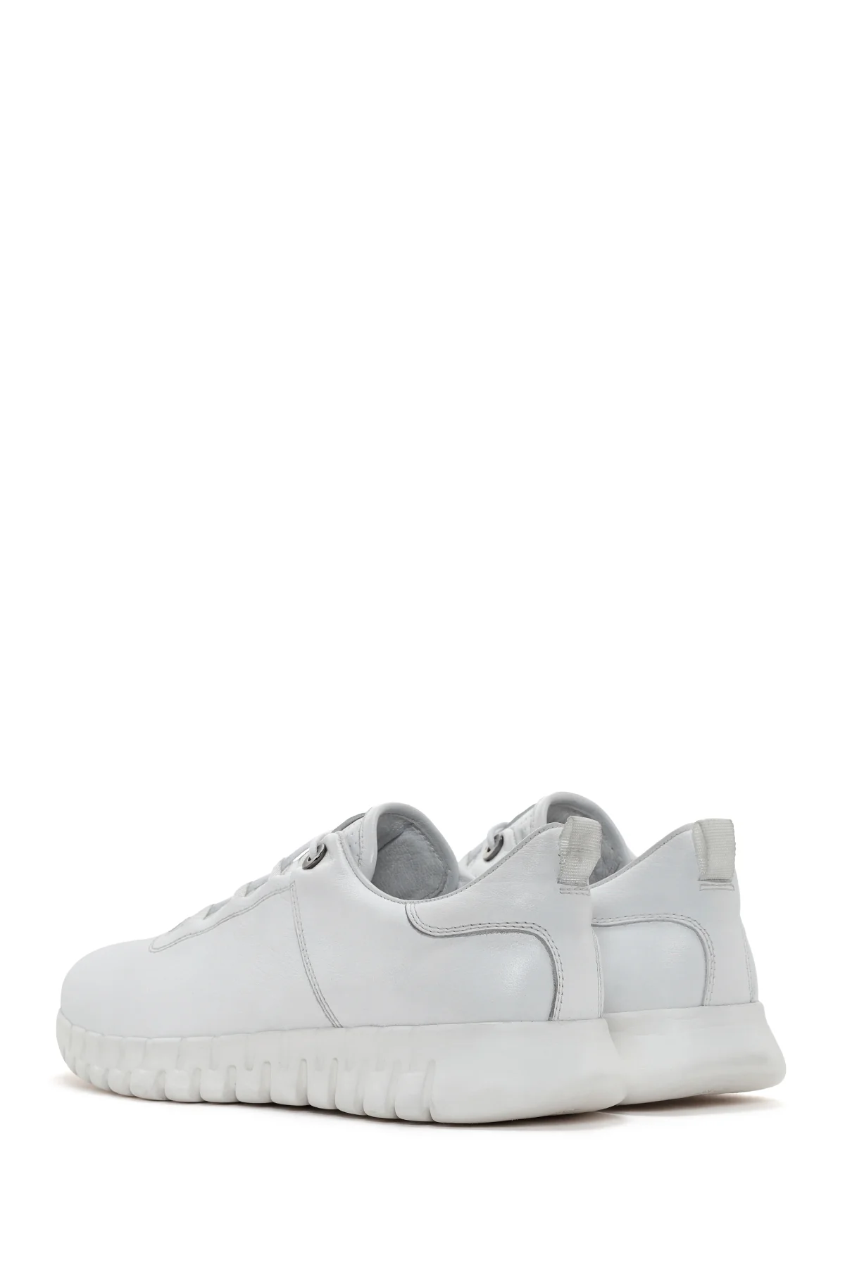 Erkek Beyaz Bağcıklı Deri Sneaker - Image 5