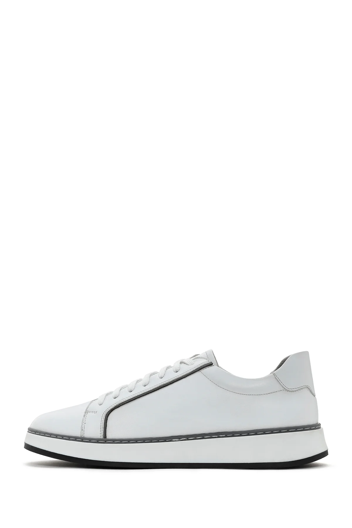 Erkek Beyaz Bağcıklı Deri Sneaker - Image 2