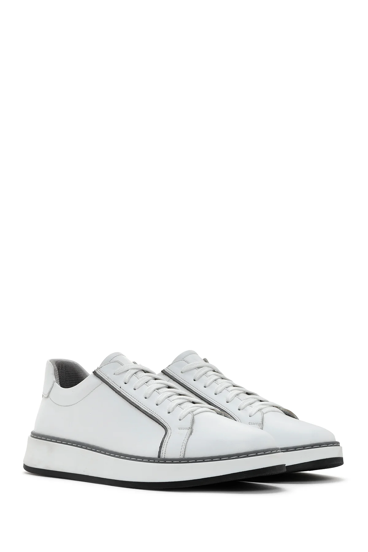 Erkek Beyaz Bağcıklı Deri Sneaker - Image 3