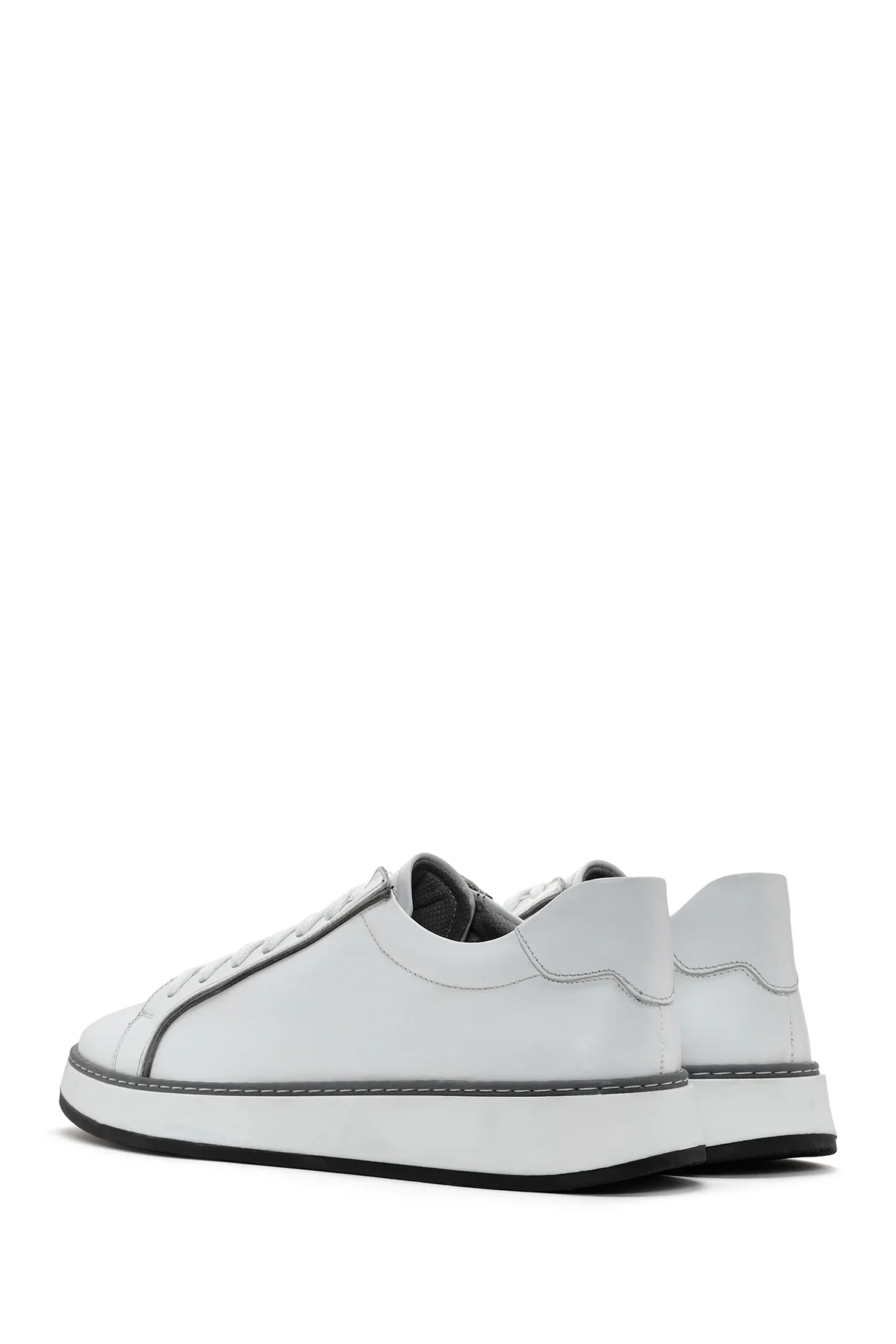 Erkek Beyaz Bağcıklı Deri Sneaker - Image 5
