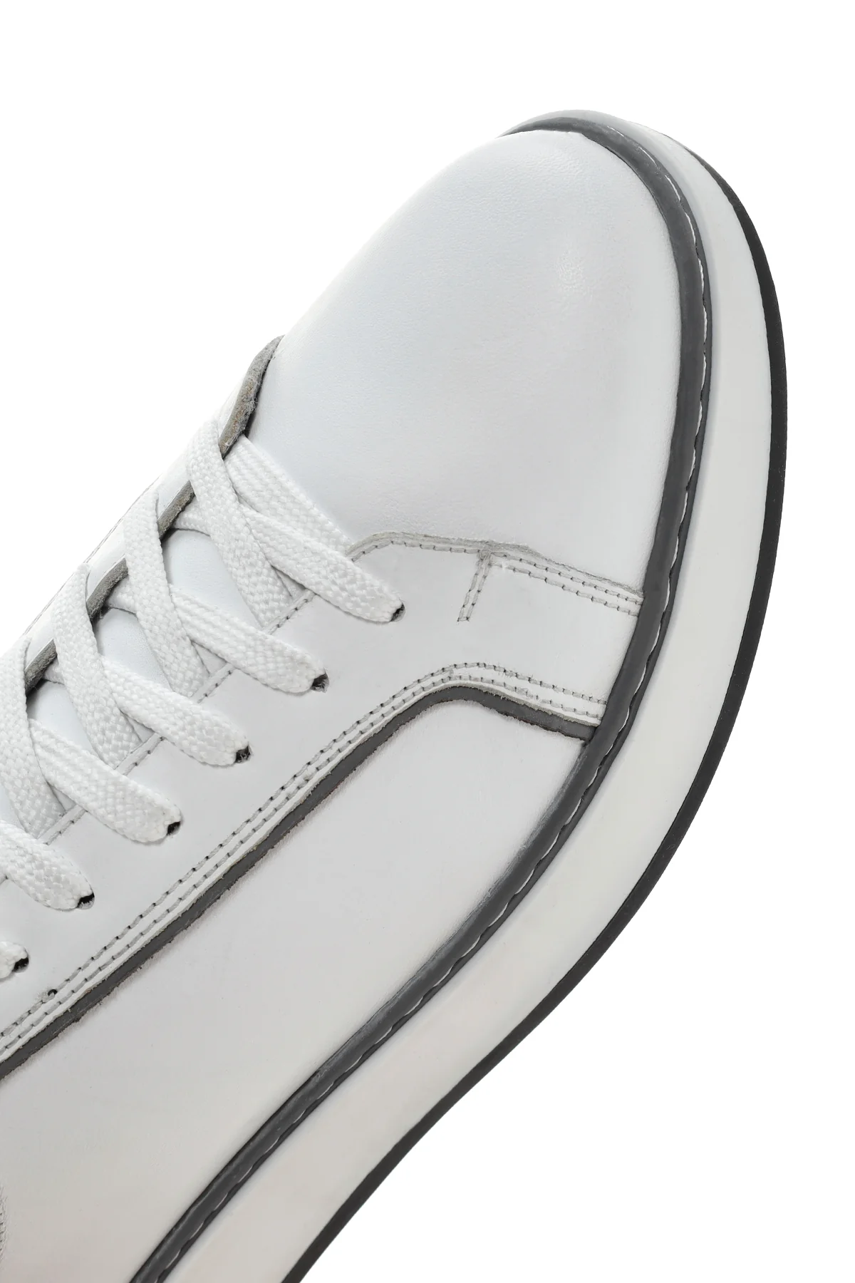 Erkek Beyaz Bağcıklı Deri Sneaker - Image 9