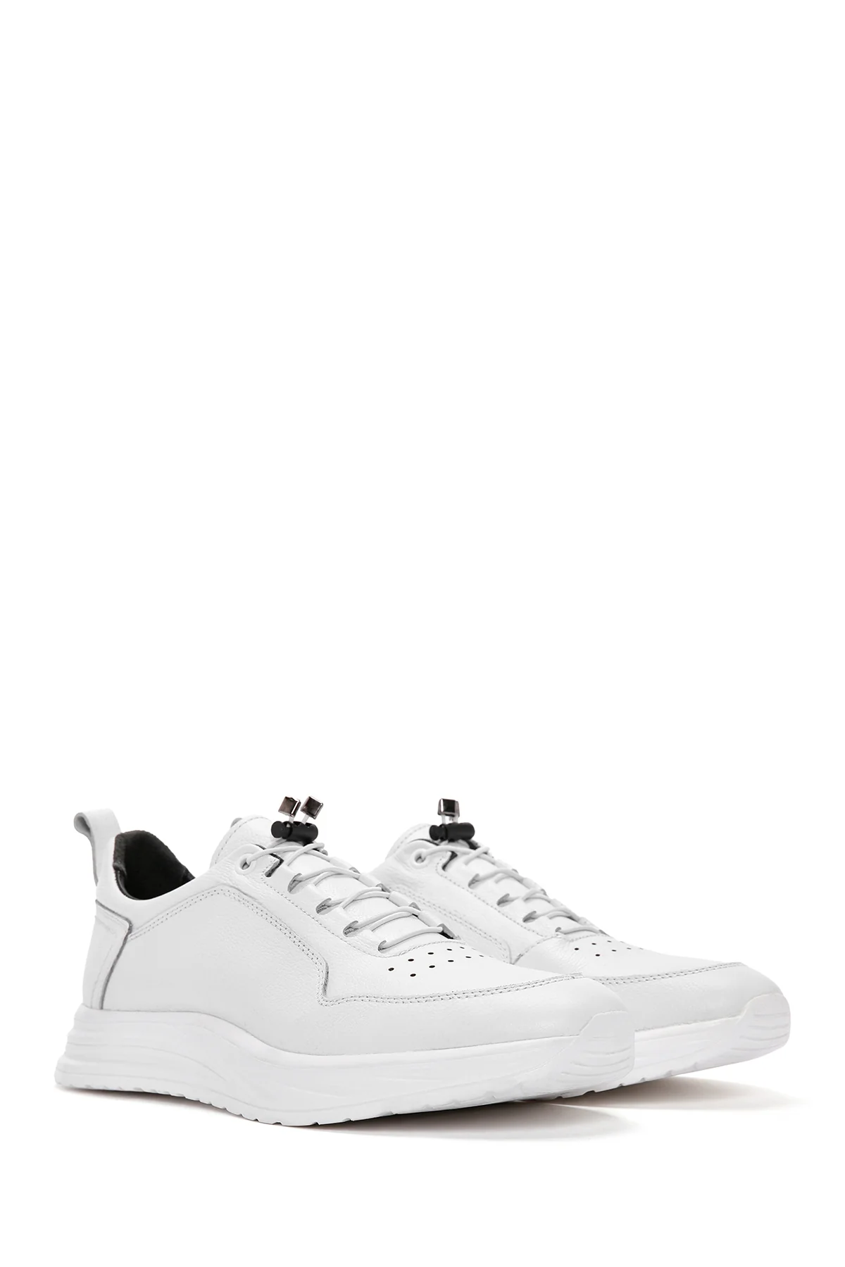 Erkek Beyaz Bağcıklı Deri Sneaker - Image 3
