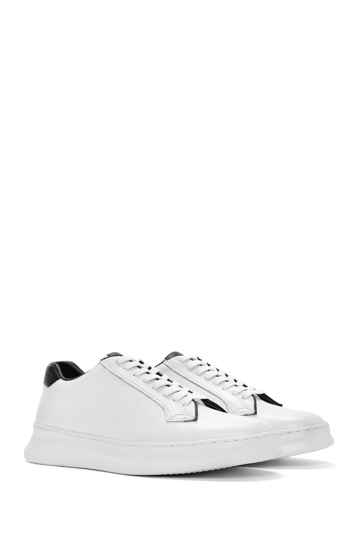 Erkek Beyaz Bağcıklı Deri Sneaker - Image 3