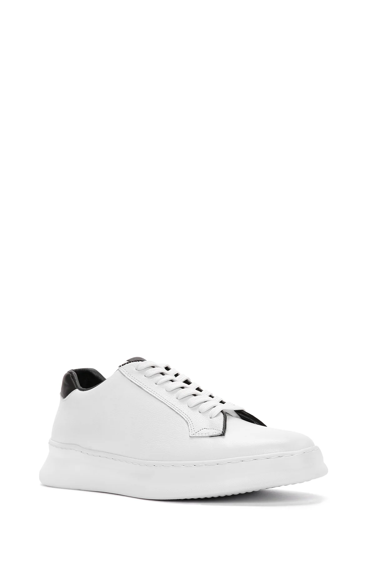 Erkek Beyaz Bağcıklı Deri Sneaker - Image 6