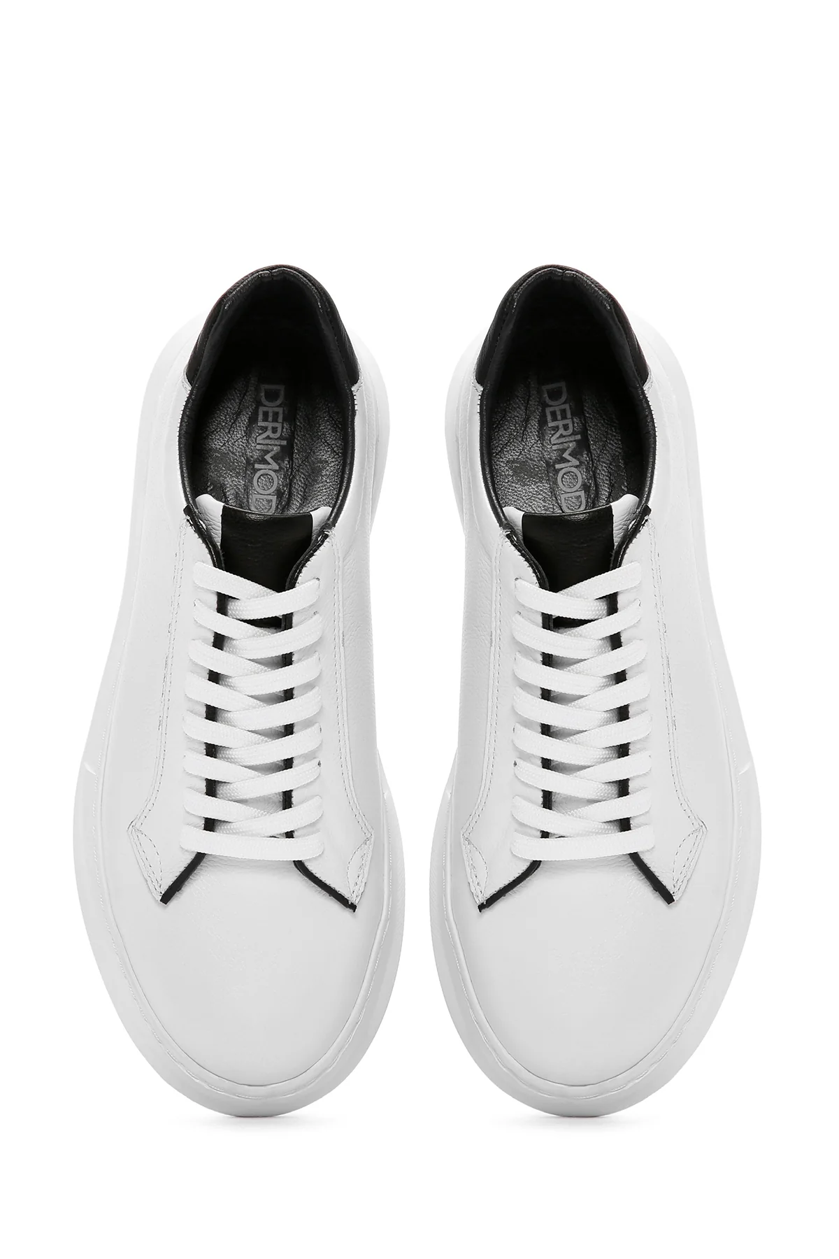 Erkek Beyaz Bağcıklı Deri Sneaker - Image 7