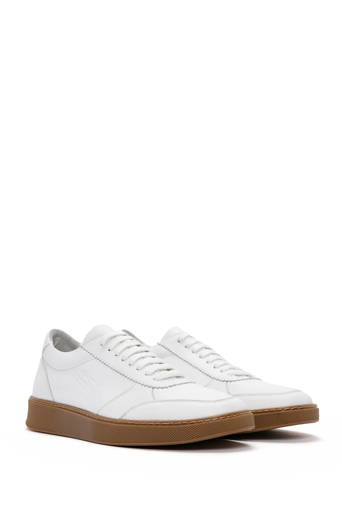 Erkek Beyaz Bağcıklı Deri Sneaker - Image 3