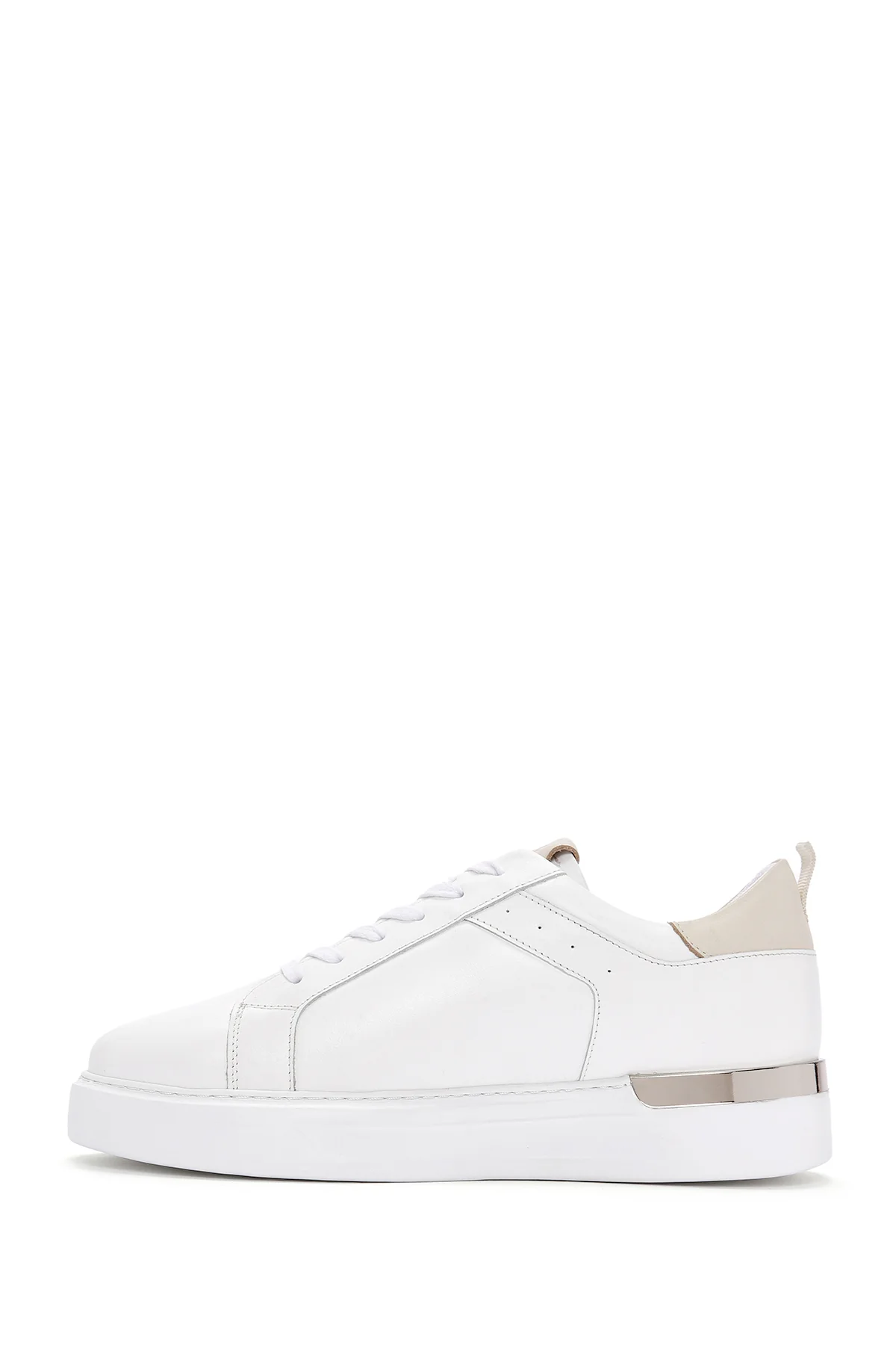 Erkek Beyaz Bağcıklı Deri Sneaker - Image 2