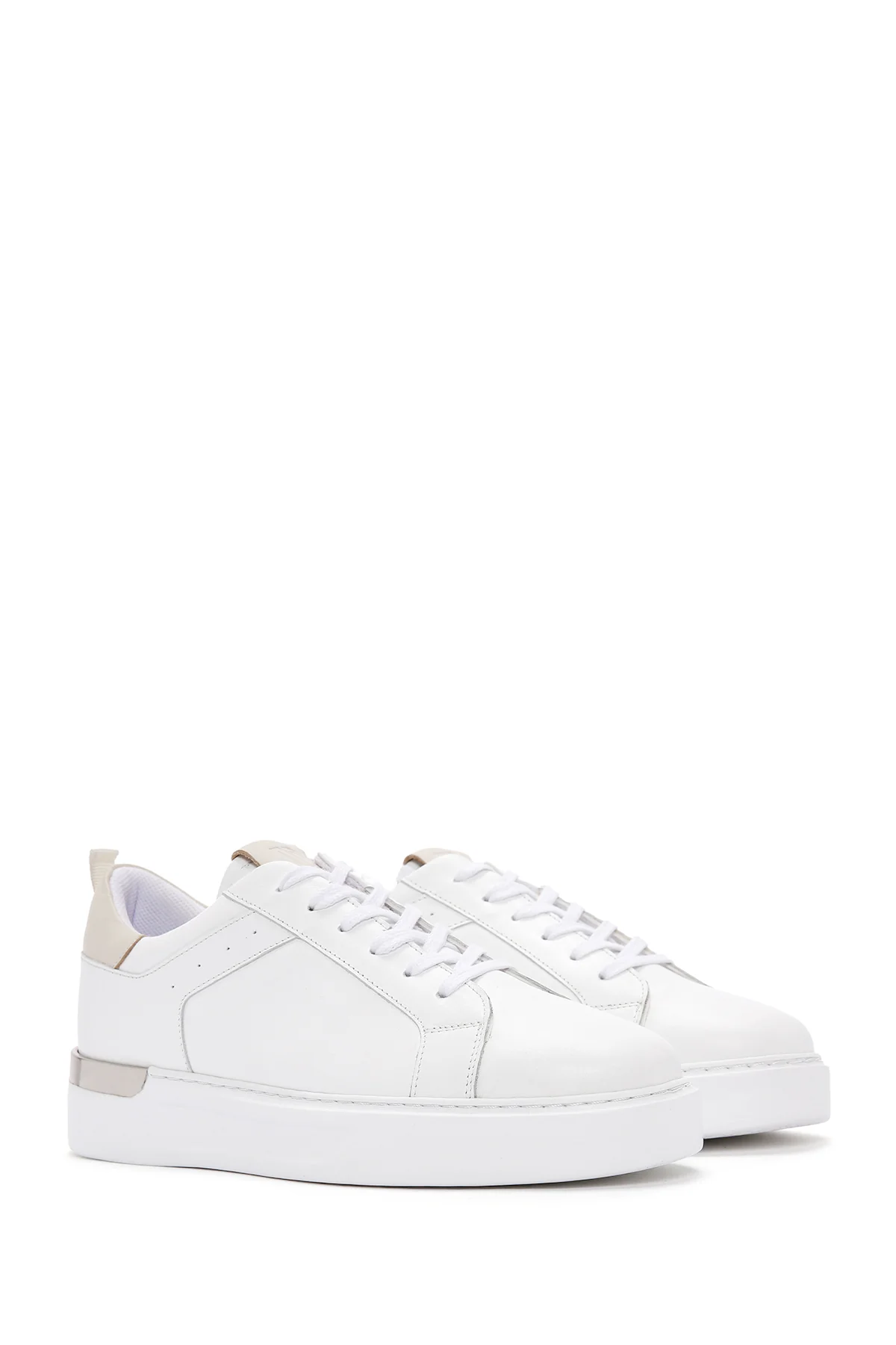 Erkek Beyaz Bağcıklı Deri Sneaker - Image 3