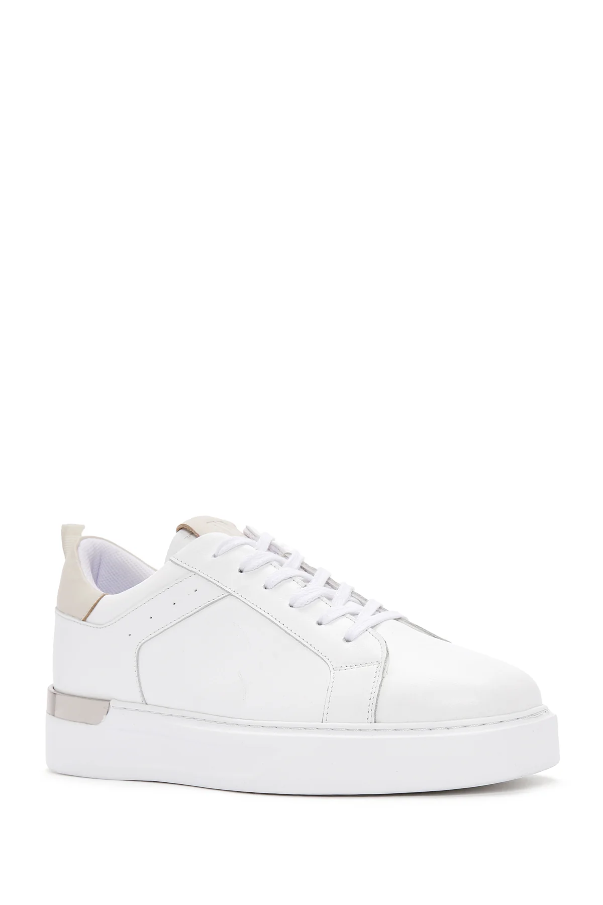 Erkek Beyaz Bağcıklı Deri Sneaker - Image 5