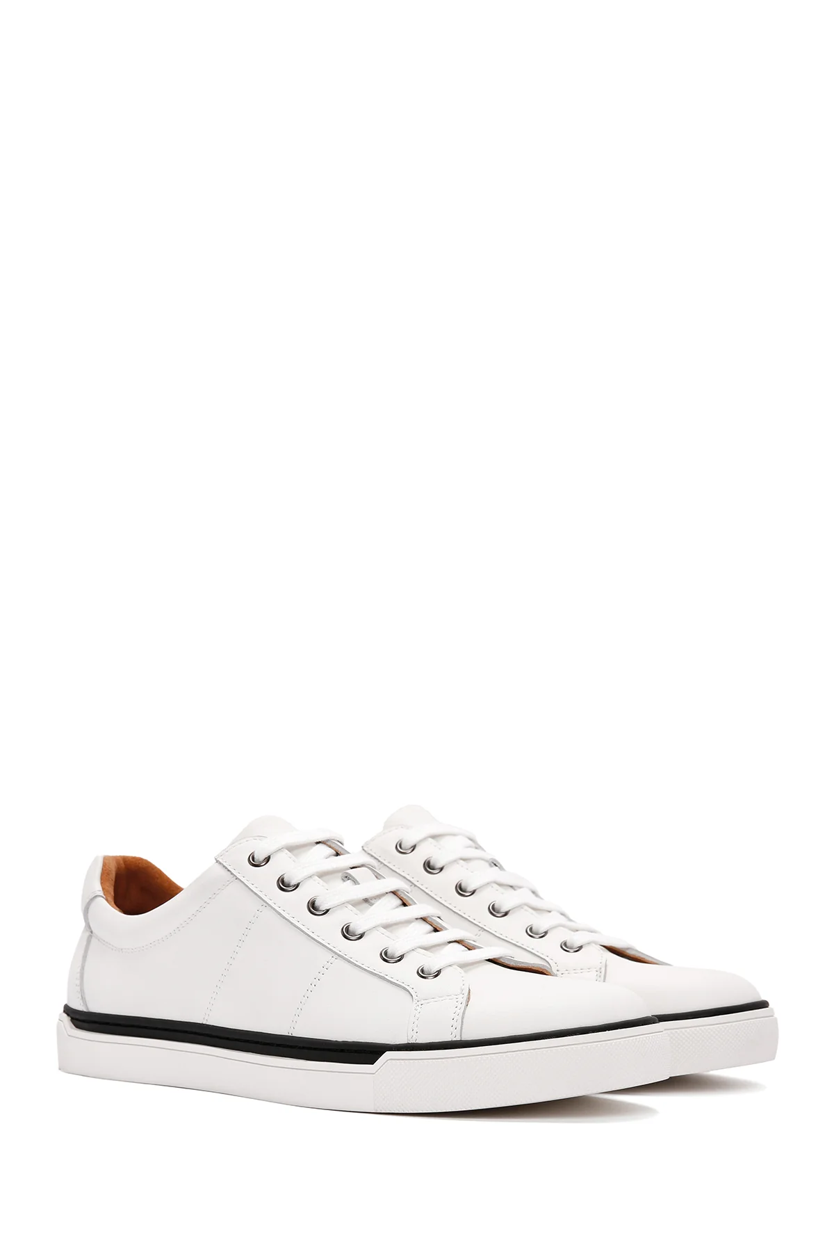 Erkek Beyaz Bağcıklı Deri Sneaker - Image 3
