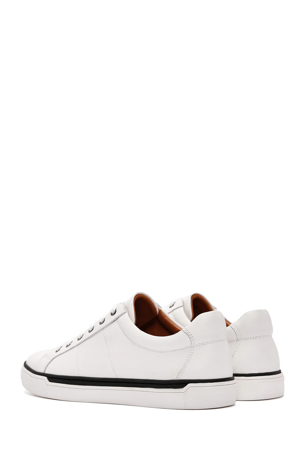 Erkek Beyaz Bağcıklı Deri Sneaker - Image 5