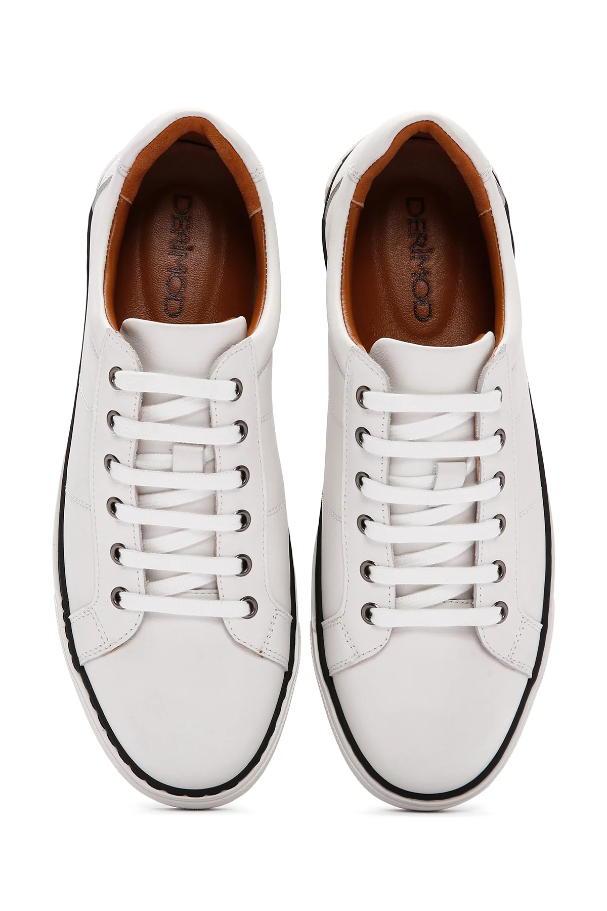 Erkek Beyaz Bağcıklı Deri Sneaker - Image 6