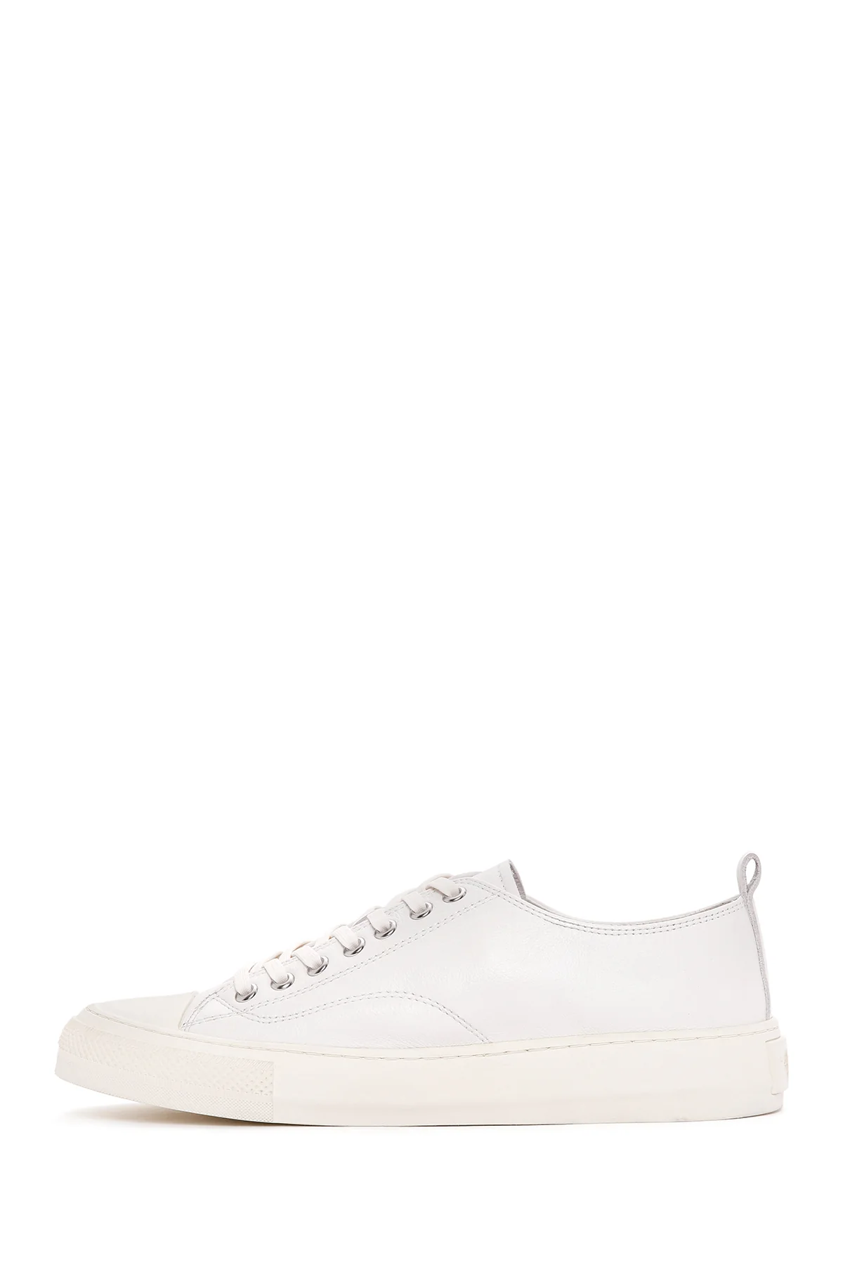 Erkek Beyaz Bağcıklı Deri Sneaker - Image 3