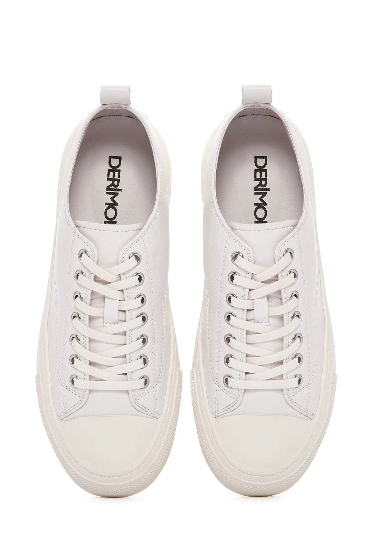 Erkek Beyaz Bağcıklı Deri Sneaker - Image 8