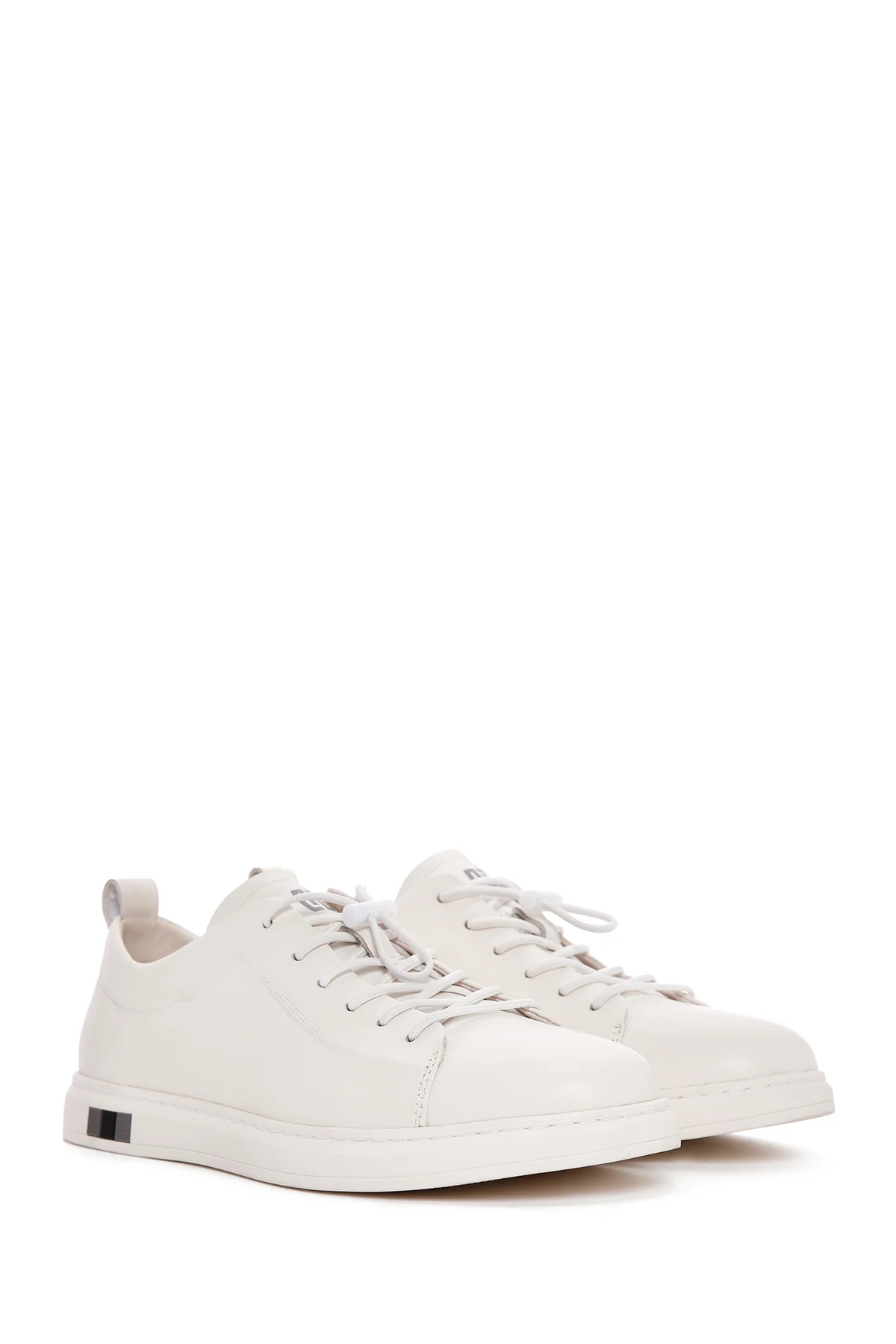 Erkek Beyaz Bağcıklı Deri Sneaker - Image 3