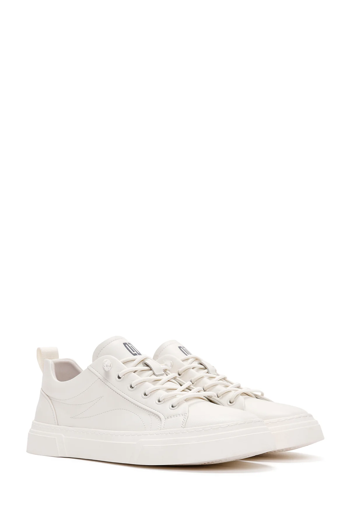 Erkek Beyaz Bağcıklı Deri Sneaker - Image 3