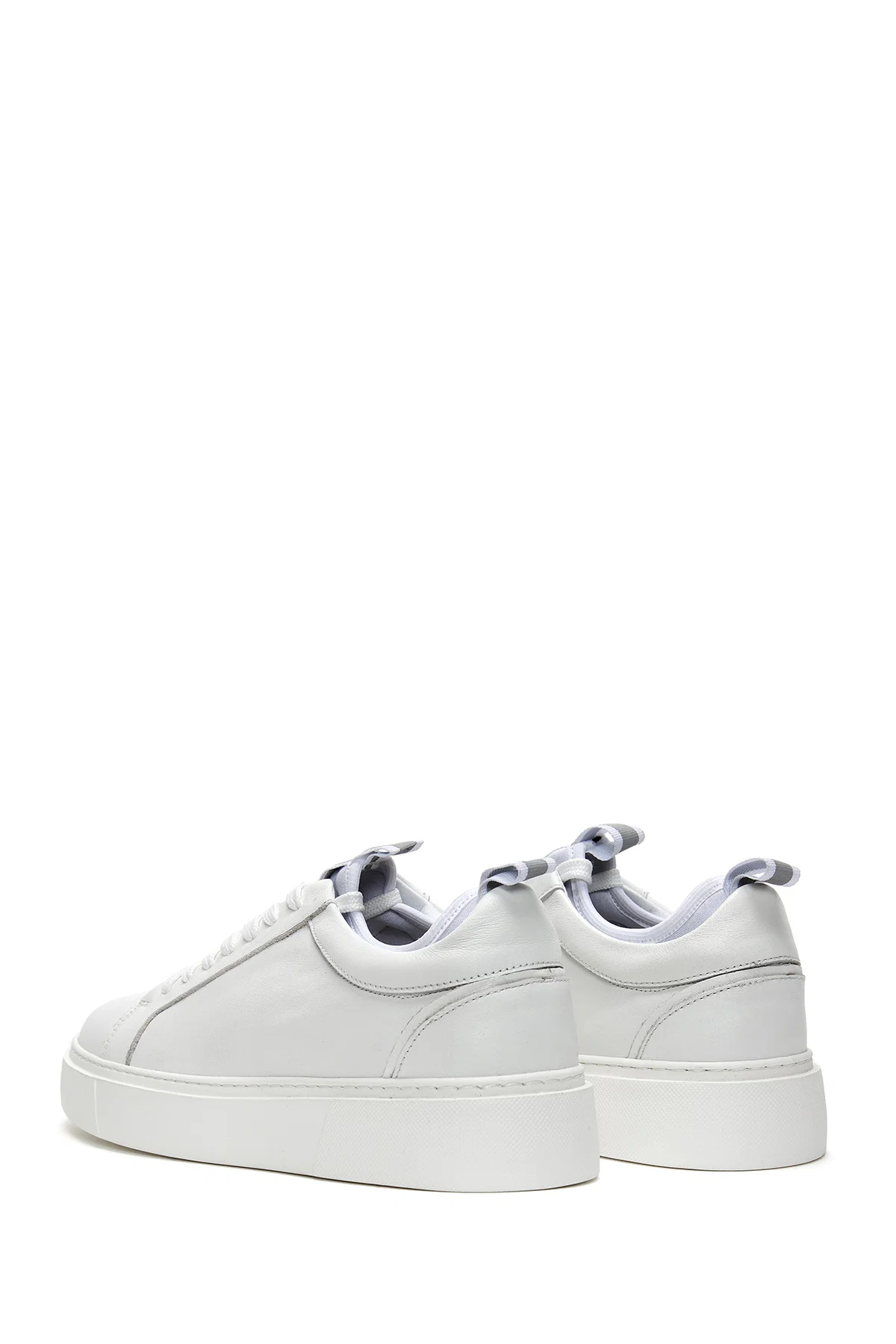 Erkek Beyaz Bağcıklı Deri Sneaker - Image 5