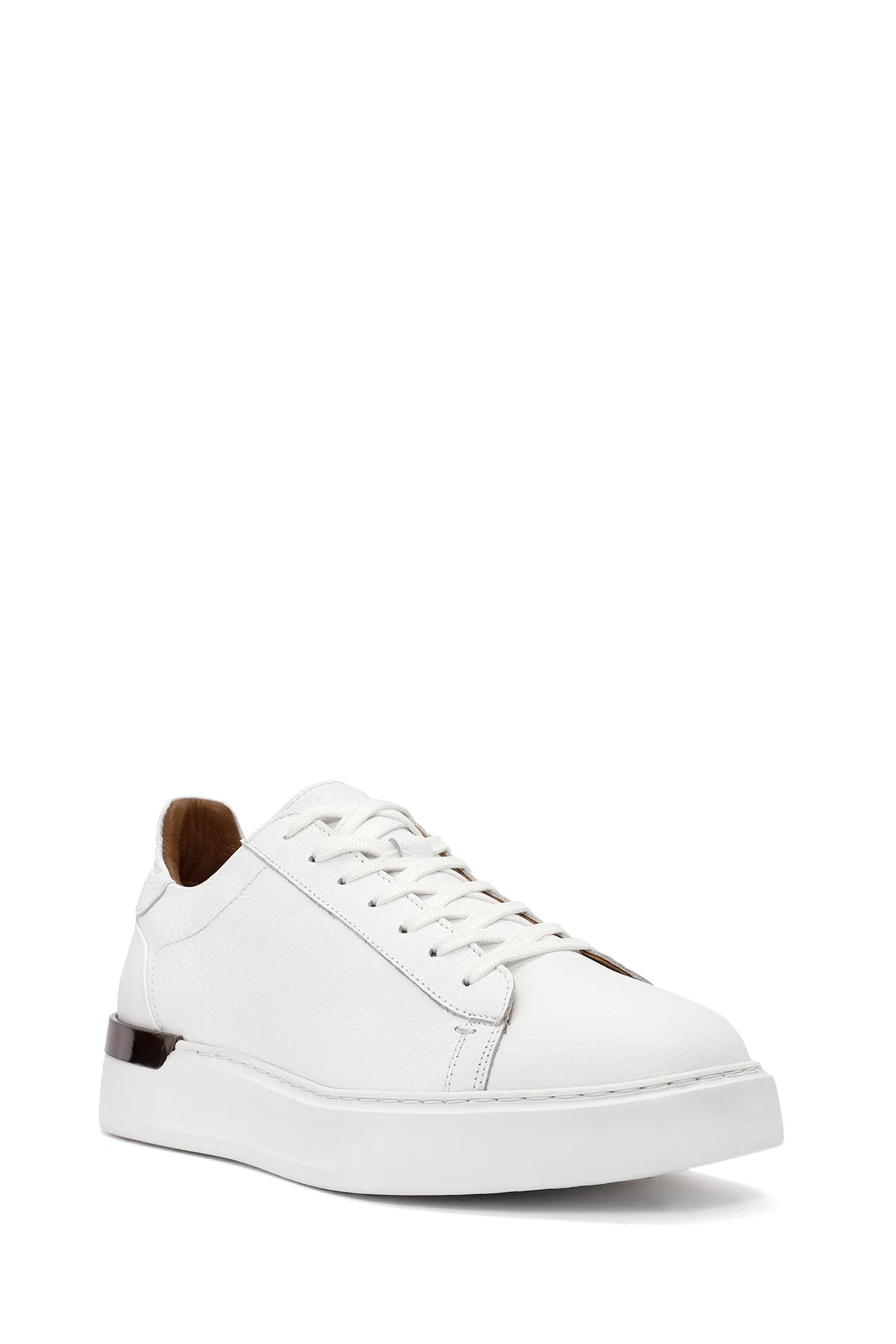 Erkek Beyaz Bağcıklı Deri Sneaker - Image 6