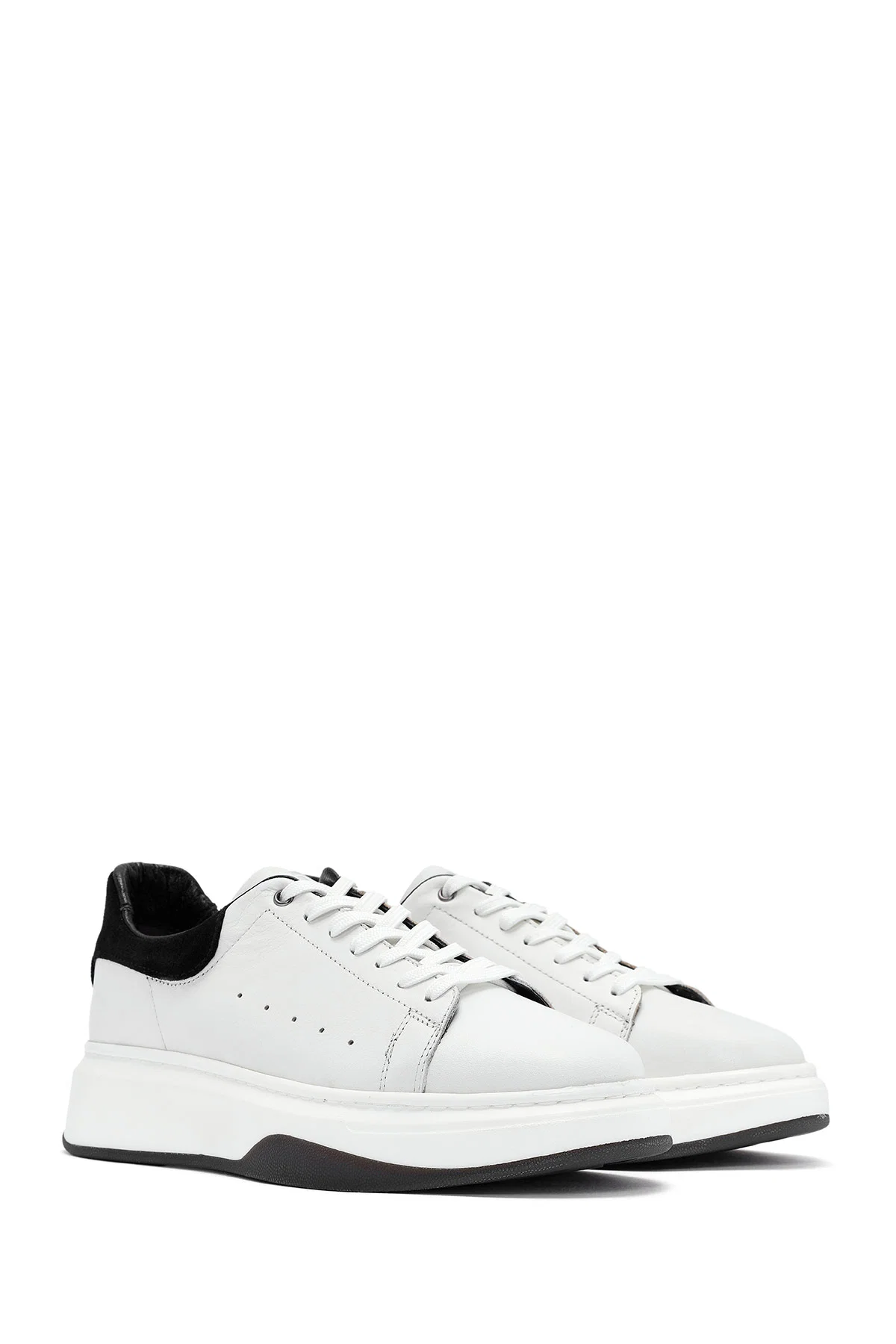 Erkek Beyaz Bağcıklı Deri Sneaker - Image 3