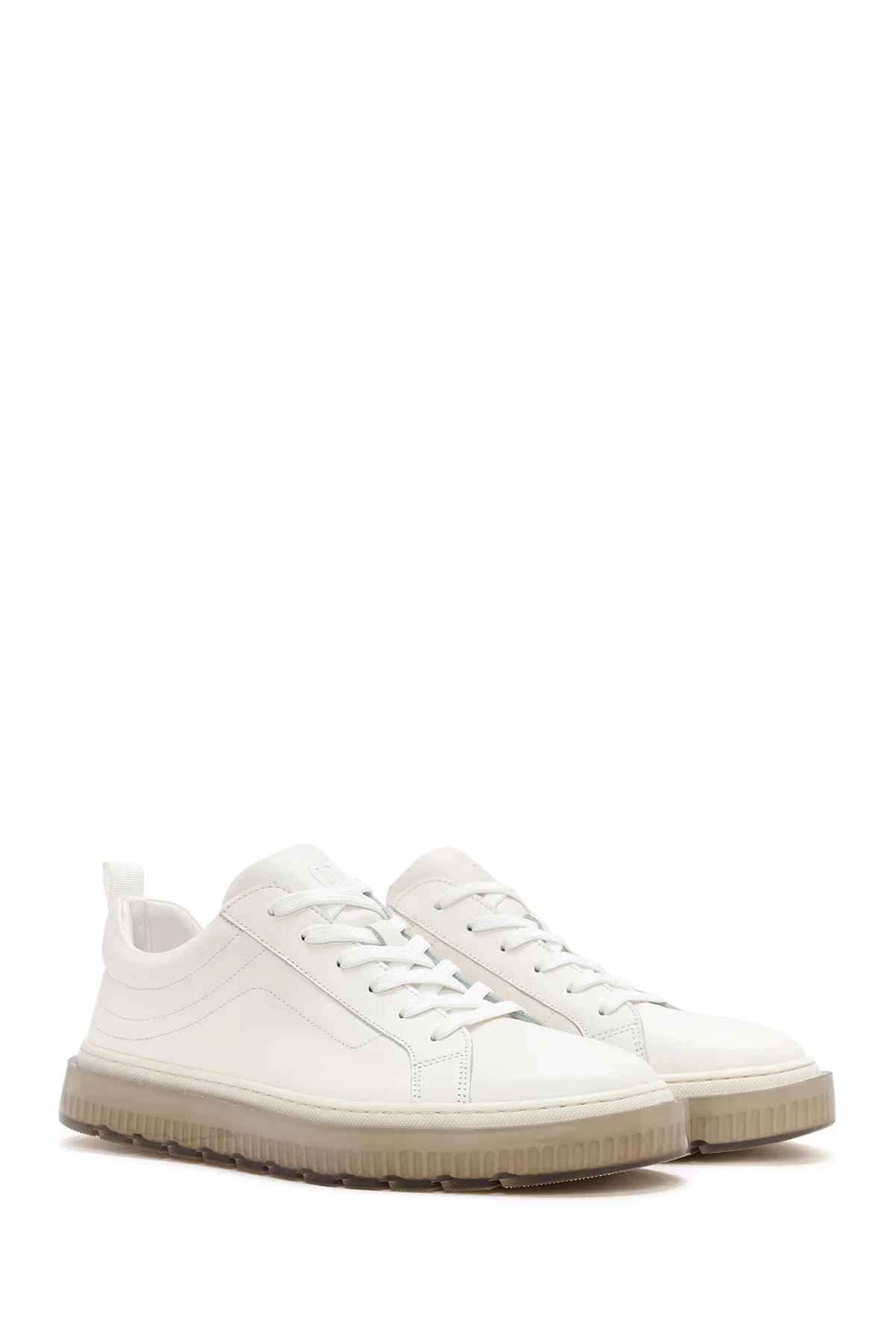 Erkek Beyaz Bağcıklı Deri Sneaker - Image 3