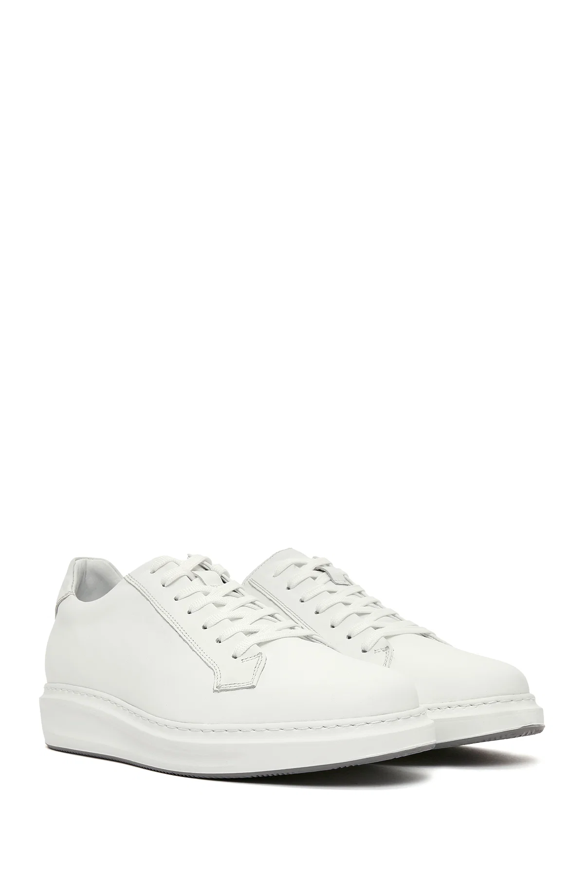 Erkek Beyaz Bağcıklı Deri Sneaker - Image 3