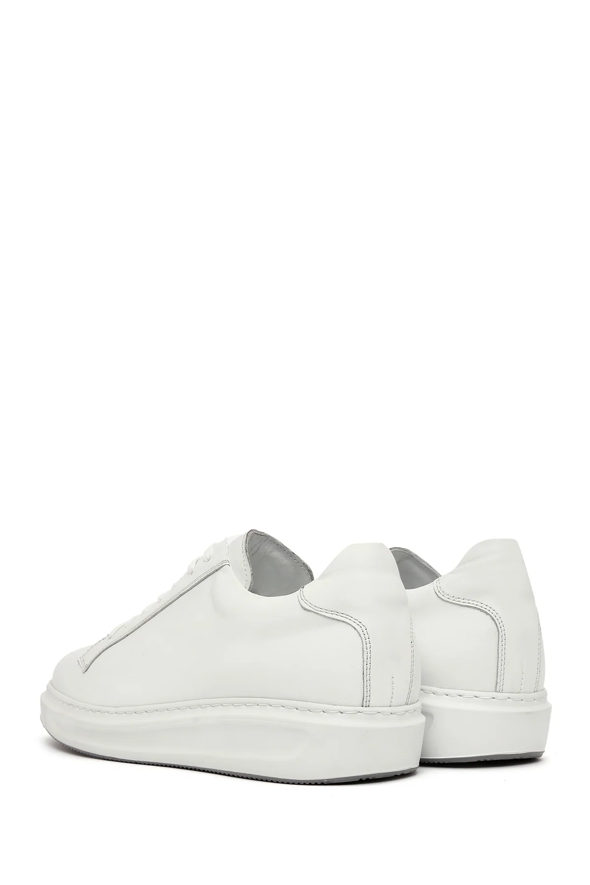Erkek Beyaz Bağcıklı Deri Sneaker - Image 5