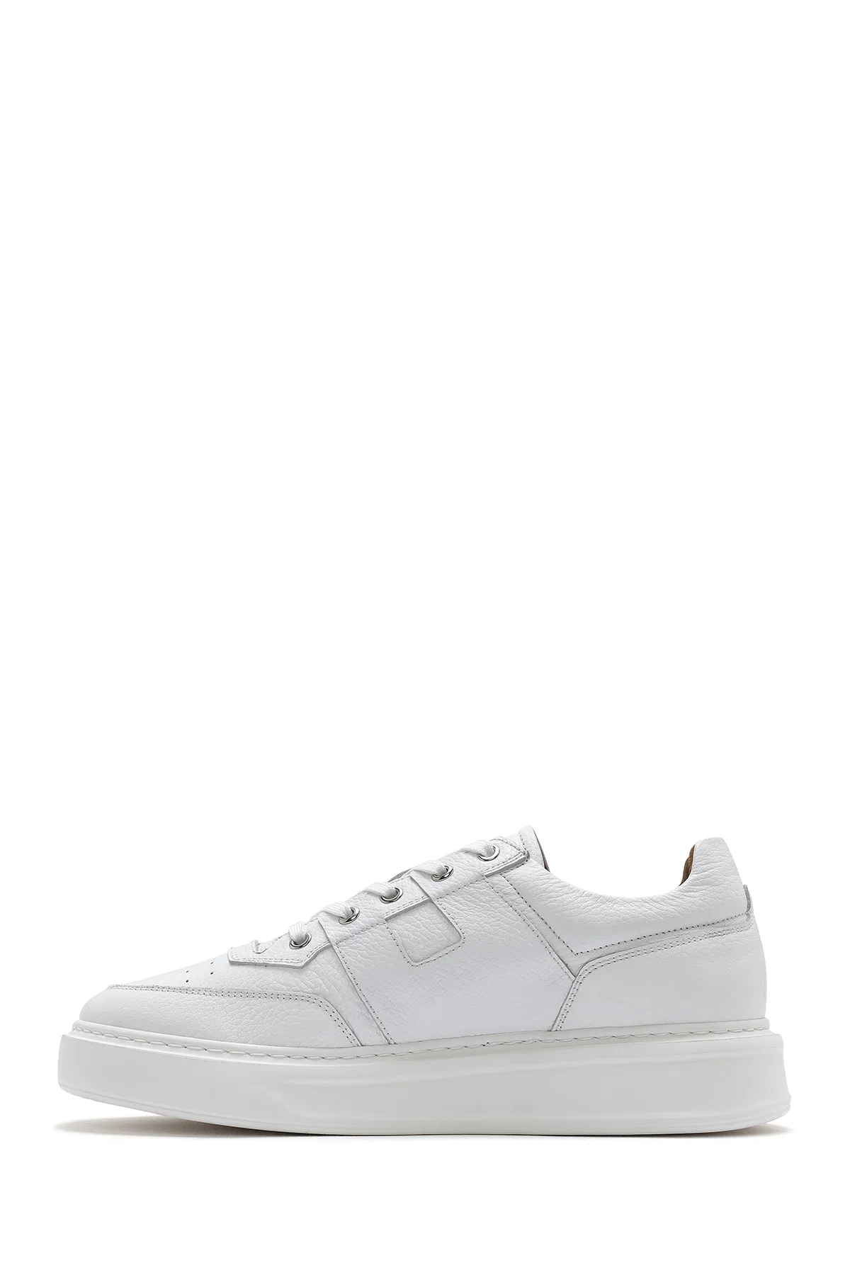 Erkek Beyaz Bağcıklı Deri Sneaker - Image 2