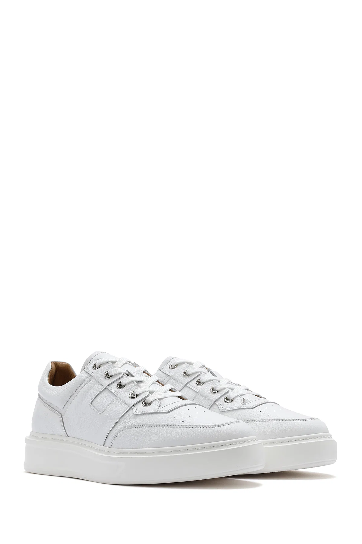 Erkek Beyaz Bağcıklı Deri Sneaker - Image 3