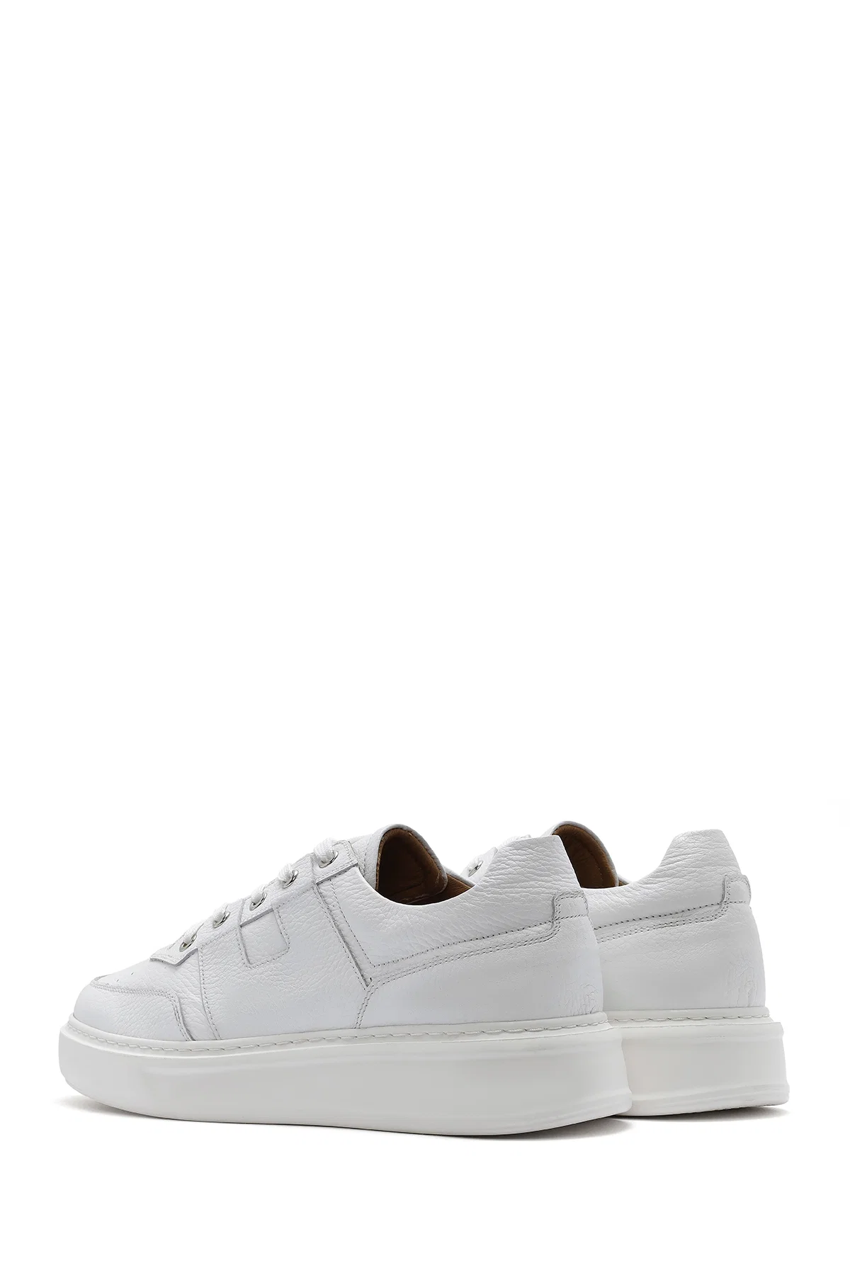 Erkek Beyaz Bağcıklı Deri Sneaker - Image 5